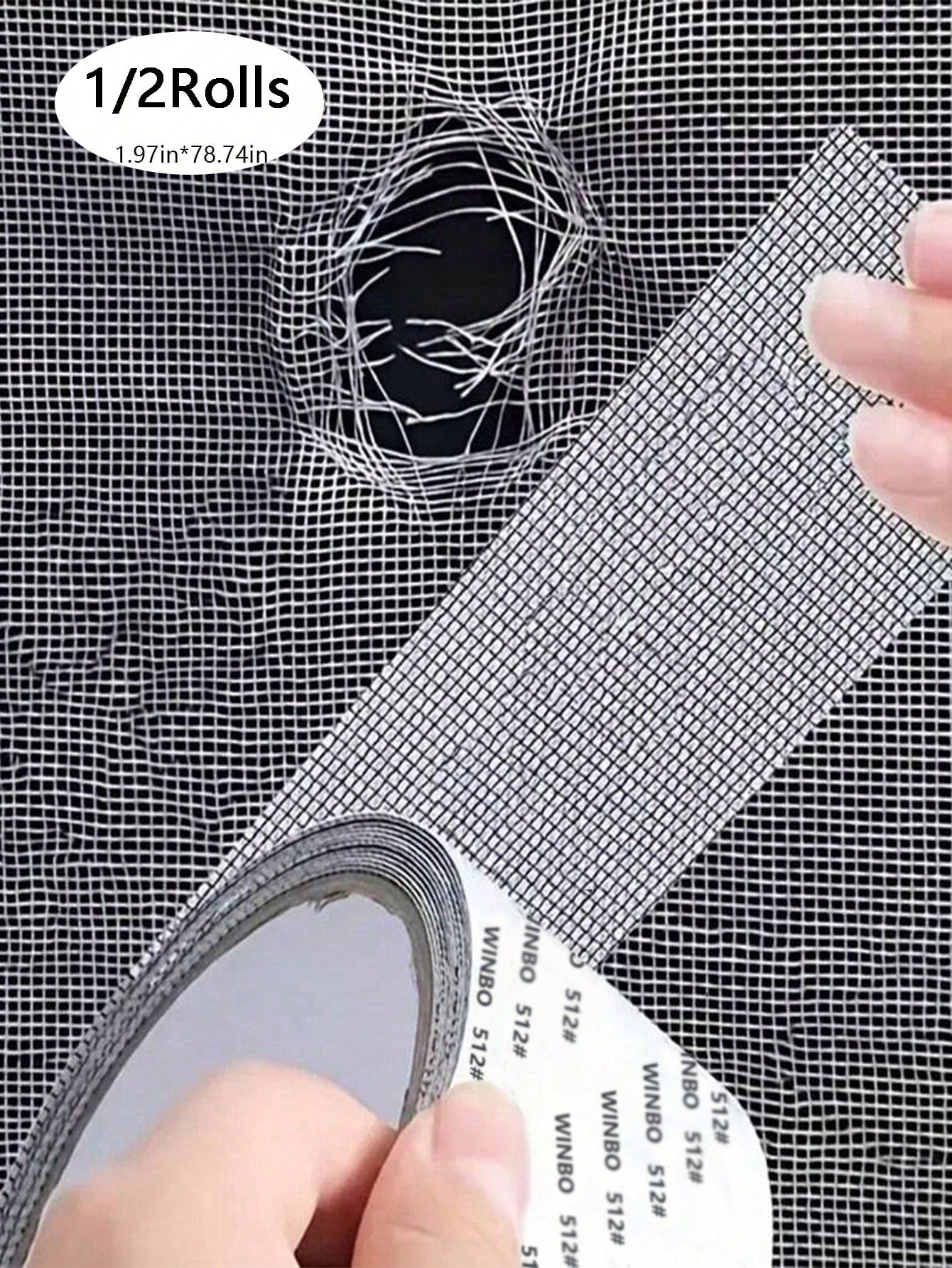 1/2Rolls Waterproof Self-Adhesive Window Screen Repair Tape,Anti-Insect Mesh Patch For Dorm Doors/Curtains, Strong Adhesive Repair Tape For Torn Screens Black