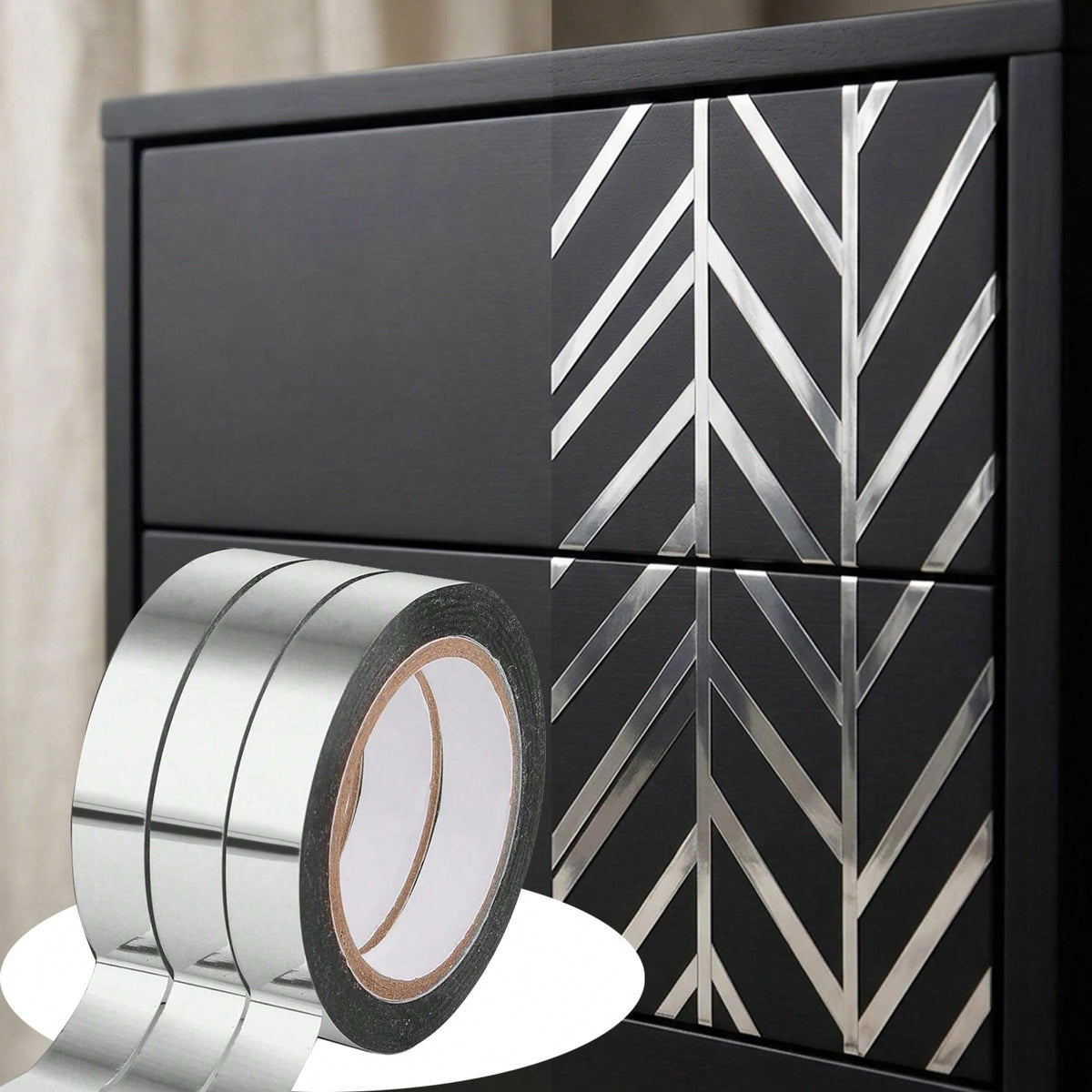 1/3 Roll Silver Metallic Mirror Tape 984in/2952in, DIY Graphic Art Self-Adhesive Polyester Film Decorative Tape, Suitable For Walls, Cabinets, Bathrooms, Gift Wrapping, Crafts Gold Decorative Tape