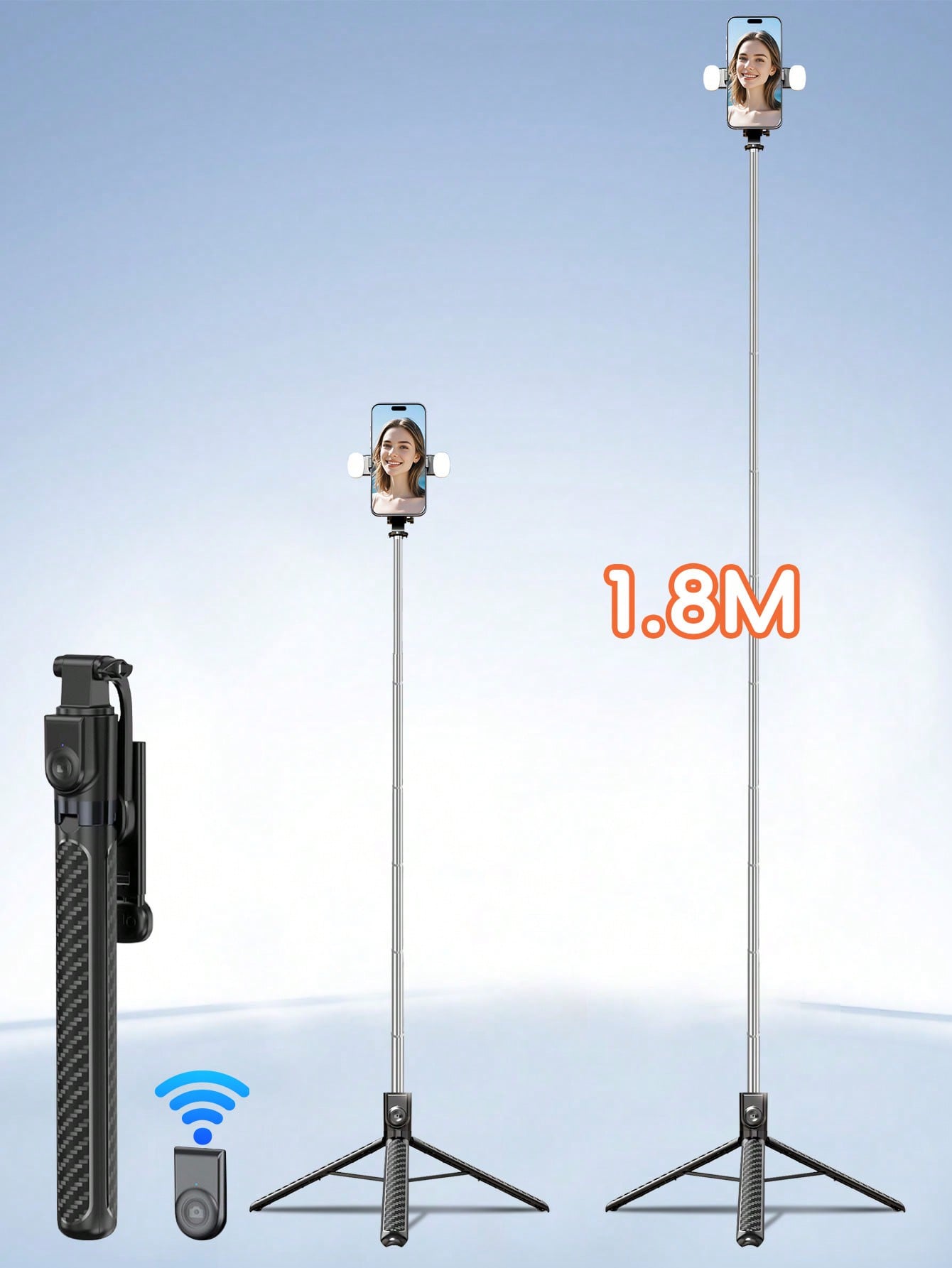 1.8m Wireless Bluetooth Selfie Stick Tripod With Adjustable LED Fill Light, Multi-Function Remote Control, 360° Rotatable Phone Holder, Professional Extendable Handheld Stand For Vlog Video Recording