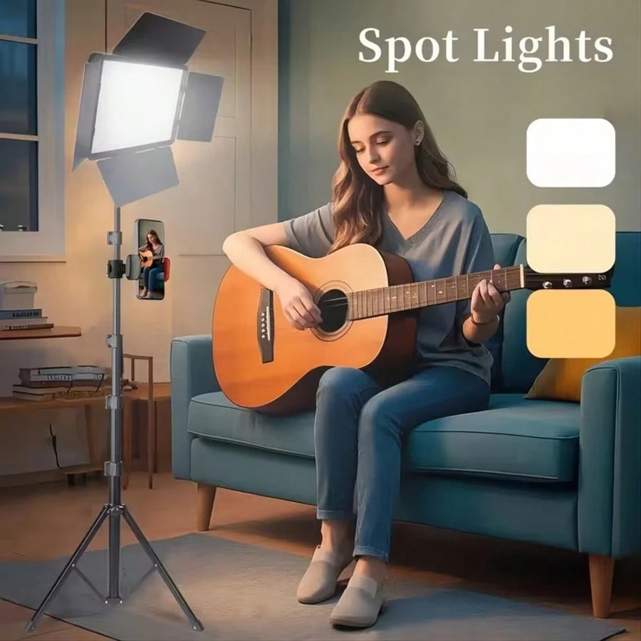 10-Inch LED Panel Light, Comes With A 63-Inch Adjustable Tripod And Universal Phone Holder, 3 Color Temperatures And 10 Brightness Levels, USB Powered- LED Square Fill Light, Dimmable Video Light, Su