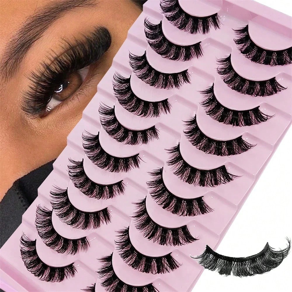 10 Pairs Of Russian False Eyelashes, Fluffy Mink Fur False Eyelashes, 3D Stereoscopic False Eyelashes, Slim And Curled, Eyelash Grafting Set, Whole False Eyelashes, Can Elongate And Thicken The Eye Ta