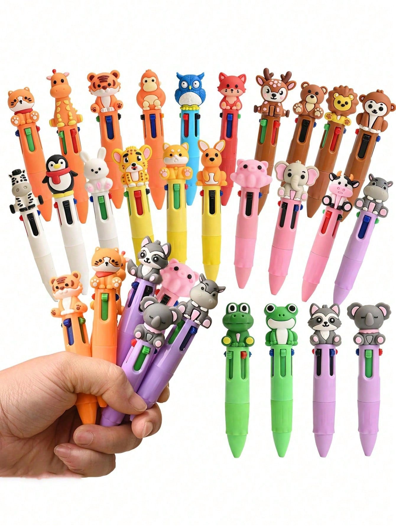 10pcs/2sets Mini Macaron Color Gifts, Fun Animal Shaped, 4-In-1 Colorful Ink Cute Animals, Children's Gift Set, Baby Shower Gift, Baptism And Birthday Gift, Office And School Supplies, Classroom Prize