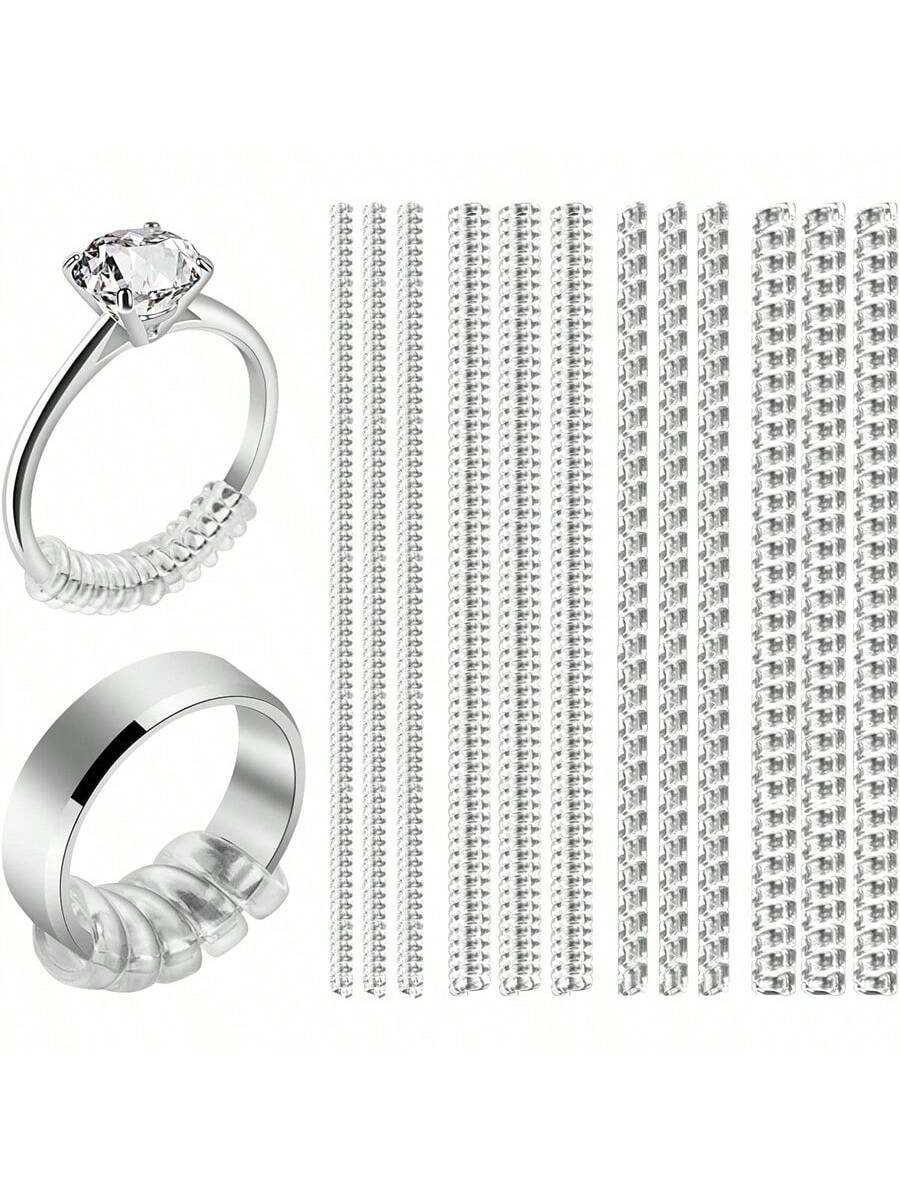 12pcs Ring Adjuster Sizers In 4 Sizes, Invisible Snug Fit Ring Guards For Men & Women, Spiral Silicone Tightening Clips Set