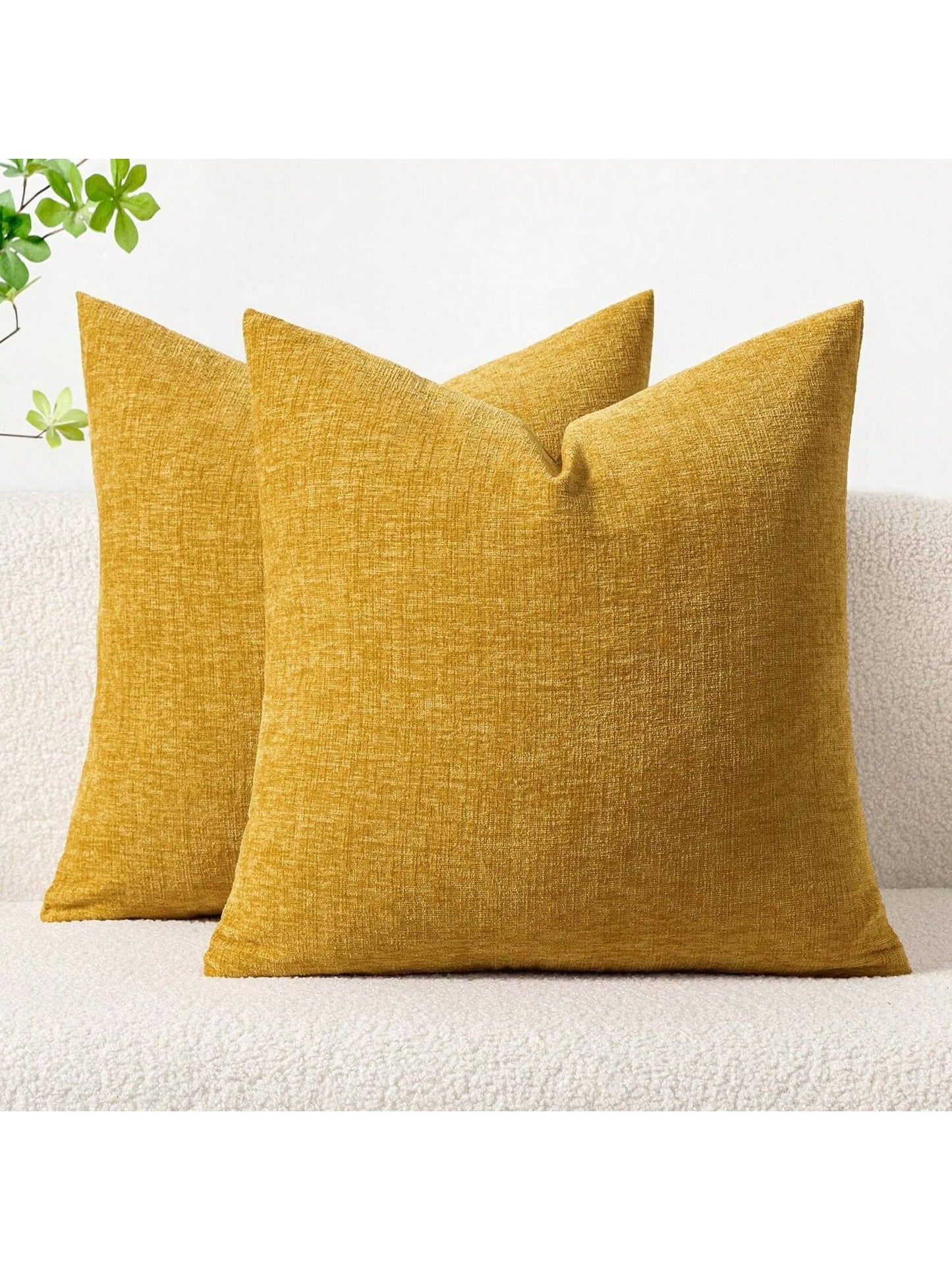 1pc/2pcs Mustard Yellow (Pillow Insert Not Included) 3D Textured Throw Pillow Cover, Modern Farmhouse Cozy Chenille Vintage Pattern Cushion Case, Suitable For Daily Bedroom, Dining Room, Bed, Sofa, Ca