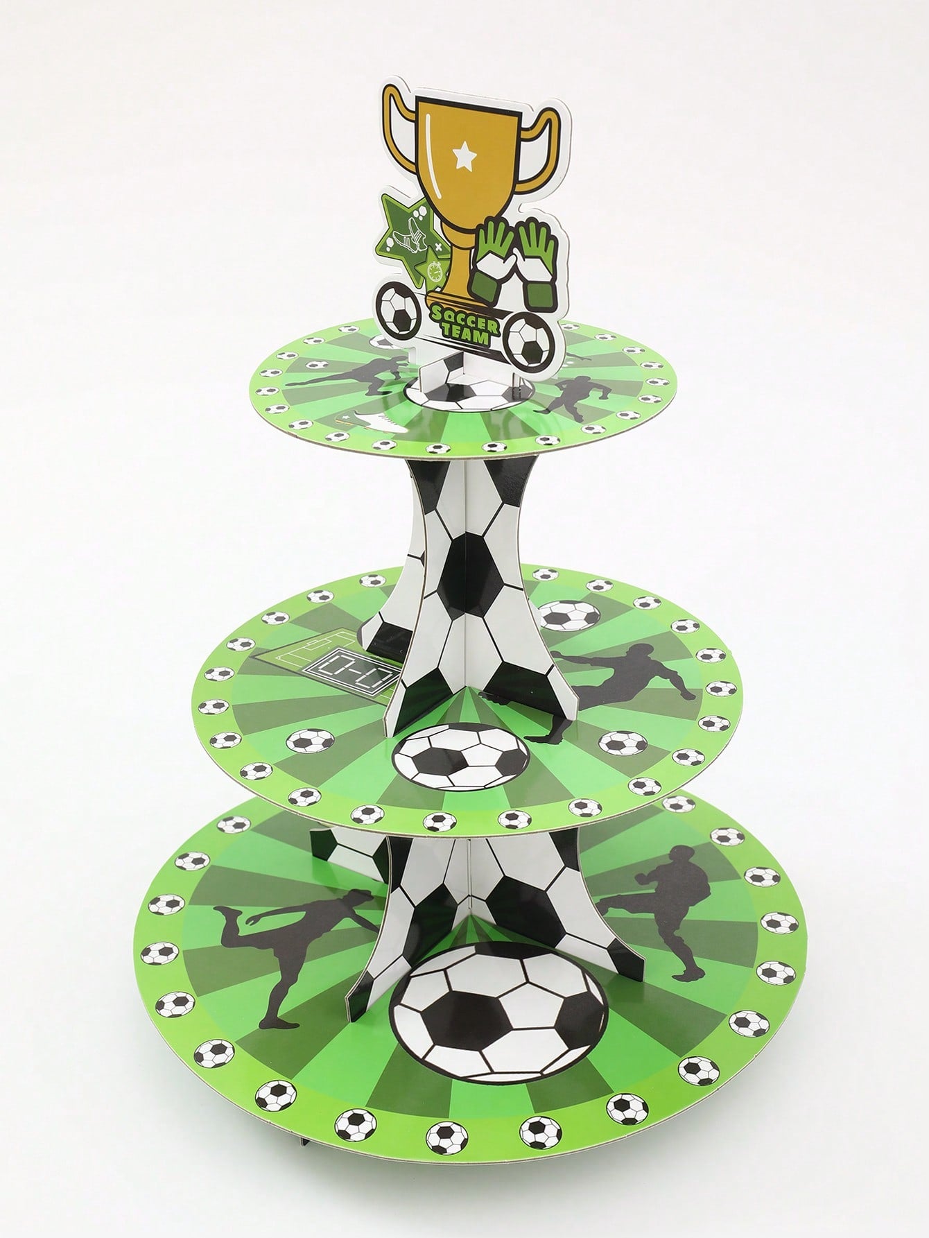 1pc 3-Tier Football Theme Cupcake Stand, Football Team Birthday Party Decor, Baby Shower Decor, World Cup Decorations, Football Birthday Party Supplies, Multi-Layer Cake Stand, Sports Party Dessert Di