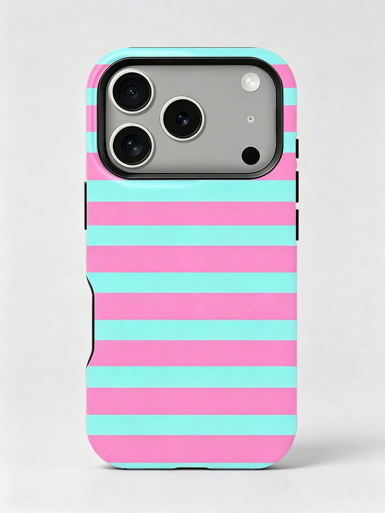 1pc New Artistic Blue & Pink Striped Glossy 2-In-1 Film Hard Shell Phone Case, Compatible With IPhone 17 Pro, 16e, 16, 15, 14, 13, 12, 11, XR And XS, High-End Fashion & Fun, Suitable For Daily Commute