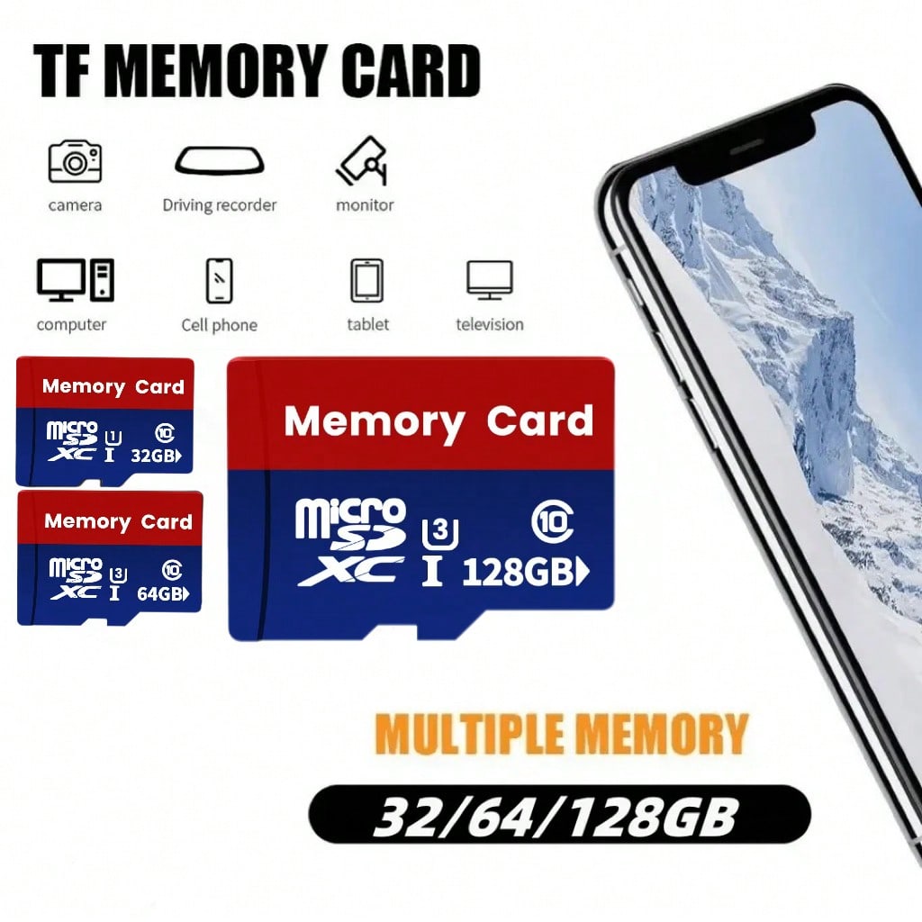 1PC TF Memory Card High Capacity 256GB, 128GB, 64GB, 32GB High-Speed SD Card Compatible With Computers, Digital Cameras, Audio Systems, Dashcams, And Smartphones