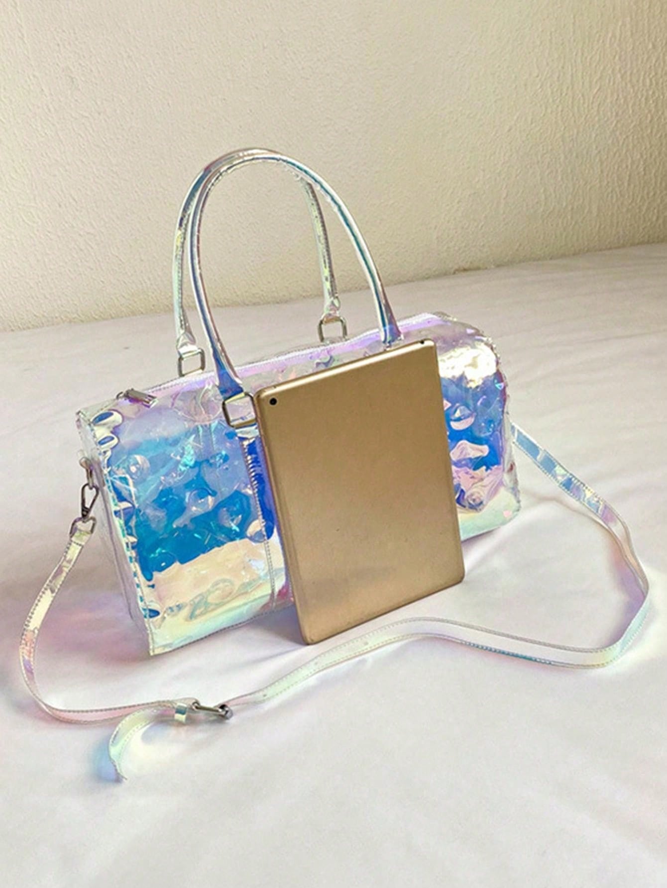 2025 New PVC Holographic Jelly Travel Bag, Large Capacity Gym Sports Luggage Bag, Fashionable Business Trip Bag, Waterproof Durable Storage Bag, Unisex