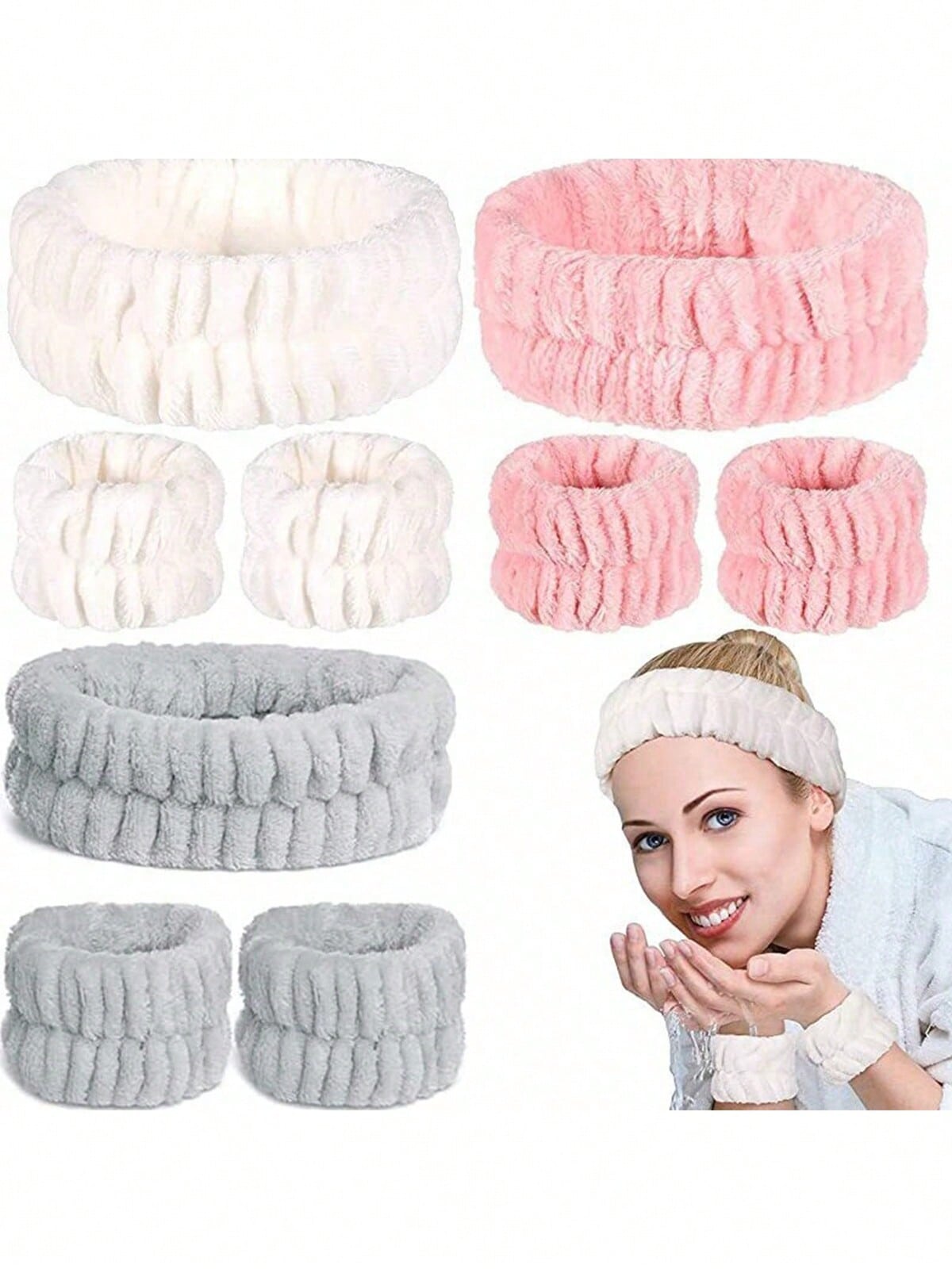 2026 New Flannel Face Wash Headband & Wristband Set, Waterproof Splash-Proof Moisture-Resistant Cuff, Absorbent Quick-Dry Wrist Guard, Washing/Yoga/Beauty Scene Suitable, Individual Pack 5 Colors Avai