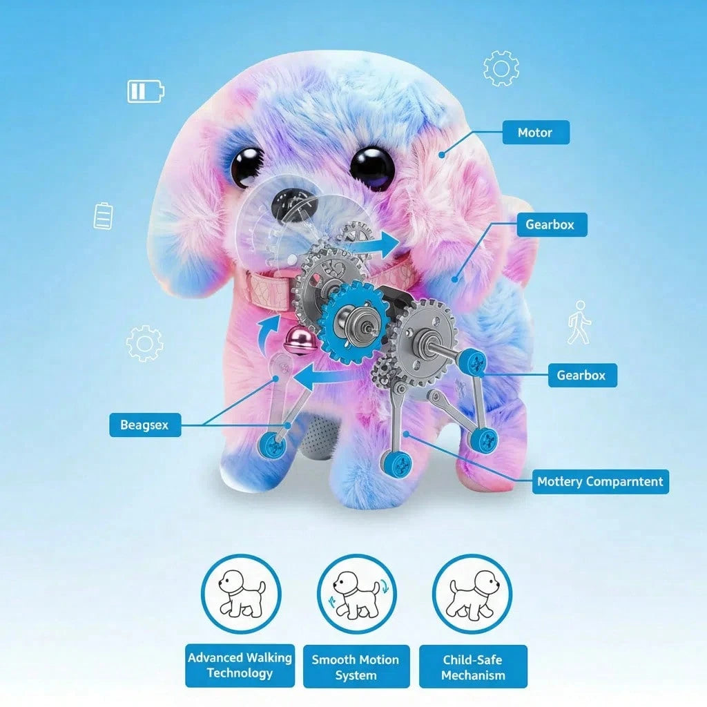 2026 New Rainbow Plush Electronic Walking Puppy Toy| Interactive Barking & Tail-Wagging Robot Dog| Comes With Leash, Bone, Fishbone & Bow Accessories| Deluxe Gift Box For Easter, Christmas & Birthd