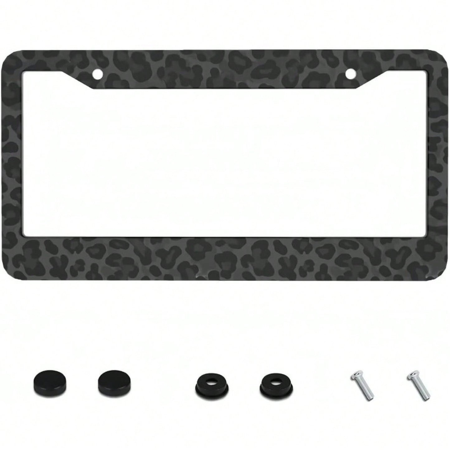 2D Flat, 2D Flat2D Metal License Plate Frame| 12x6inch Aluminum, Black Leopard Print, Suitable For Sedans, SUVs, Pickups, And Commercial Vehicles, Includes Mounting Screws And Washers, Durable And St