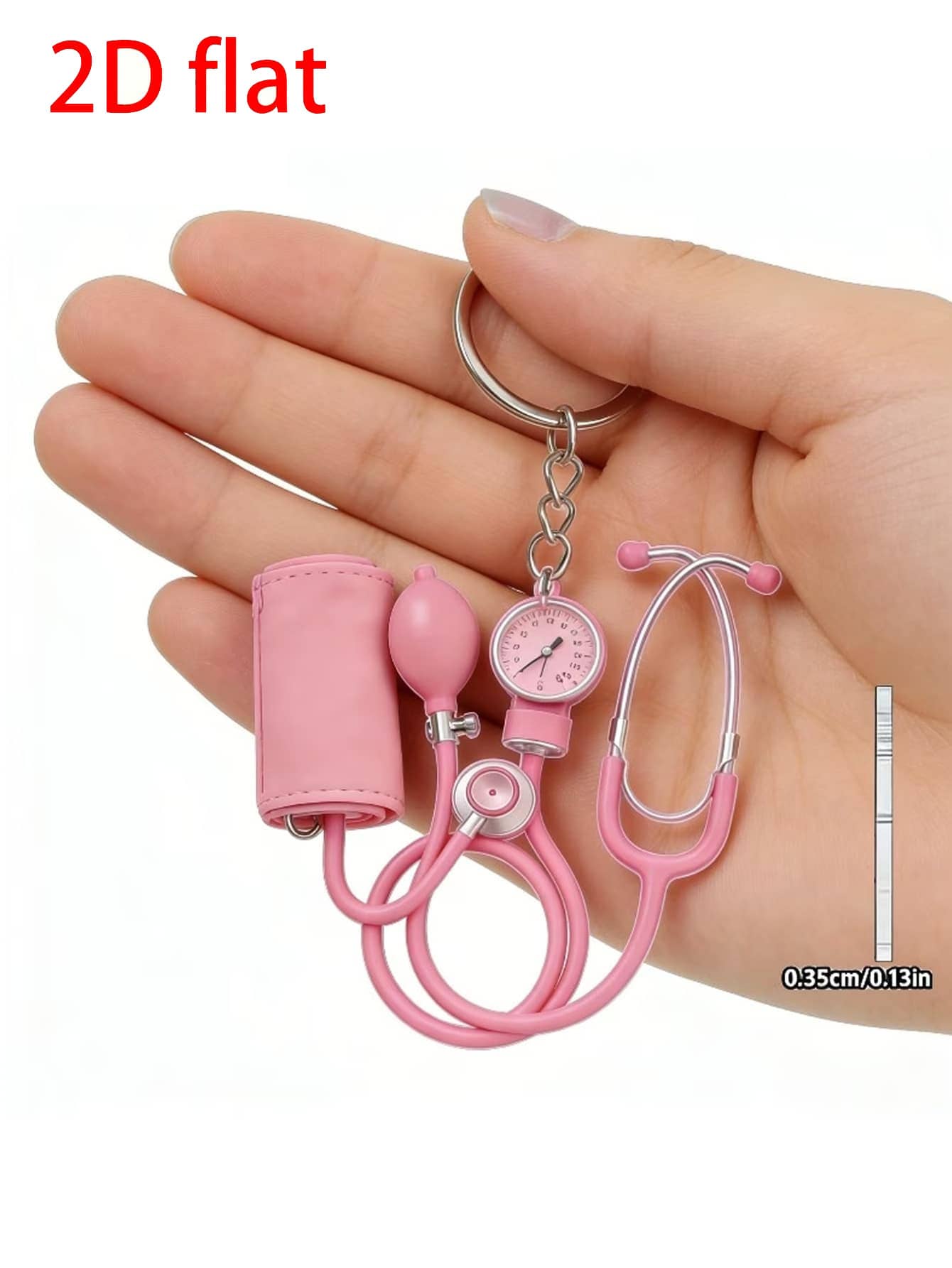 2D Flat Acrylic Keychain, Pink Stethoscope + Blood Pressure Monitor Set, 1pc, Medical Style Healing Pendant, Ideal Gift For Nurses, Doctors And Medical Enthusiasts, Lightweight And Soft