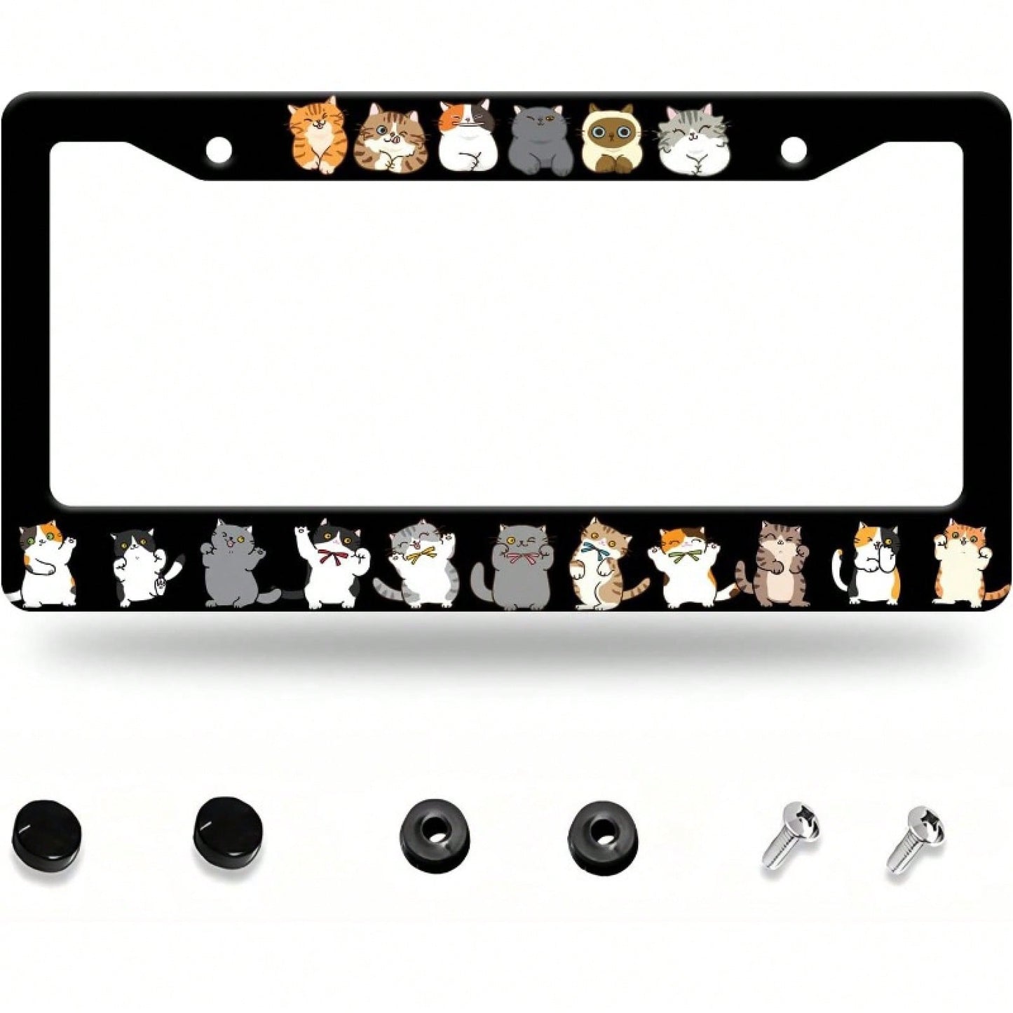 2D Flat, Aluminum Cute Cartoon Cat License Plate Frame, 12* 6inch Metal Car Decorative Frame, Suitable For Sedans/ SUVs/ Pickups/ Multi-Purpose Vehicles/ Light Passenger/ RVs, Multiple Cute Cat