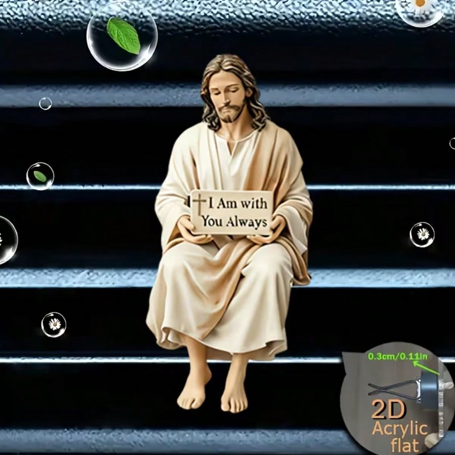 2D Flat Jesus Air Vent Clip Decor, "Fragrance-Free Source", With Double-Layer Odorless Sponge Pad, Acrylic Car Fragrance Diffuser, Can Add Your Own Scent, Car Accessories