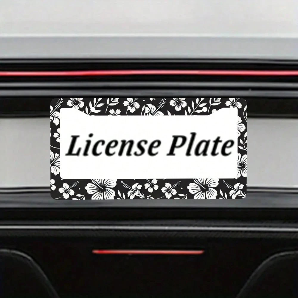 2PC Hibiscus Flower License Plate Frames- Hawiian Tropical Floral Aluminum Metal License Plate Holder Covers,Rust-Proof Waterproof Car Decorative Frames Standard US 12x6 Inch