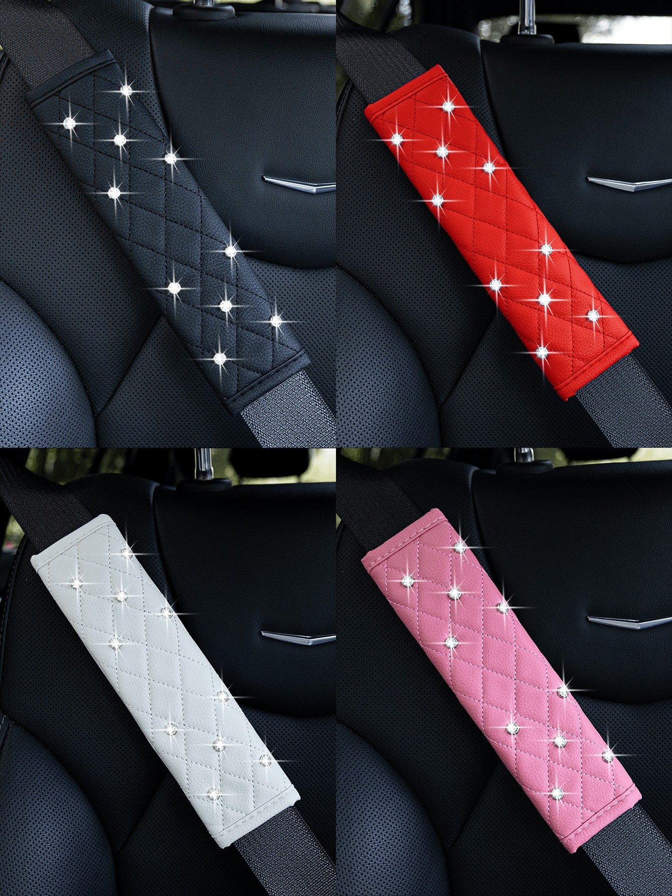 2pcs/1pc Car Interior Safety Belt Shoulder Protection Cover, Artificial Diamond Artificial Leather Shoulder Protection Cover, All Season Universal