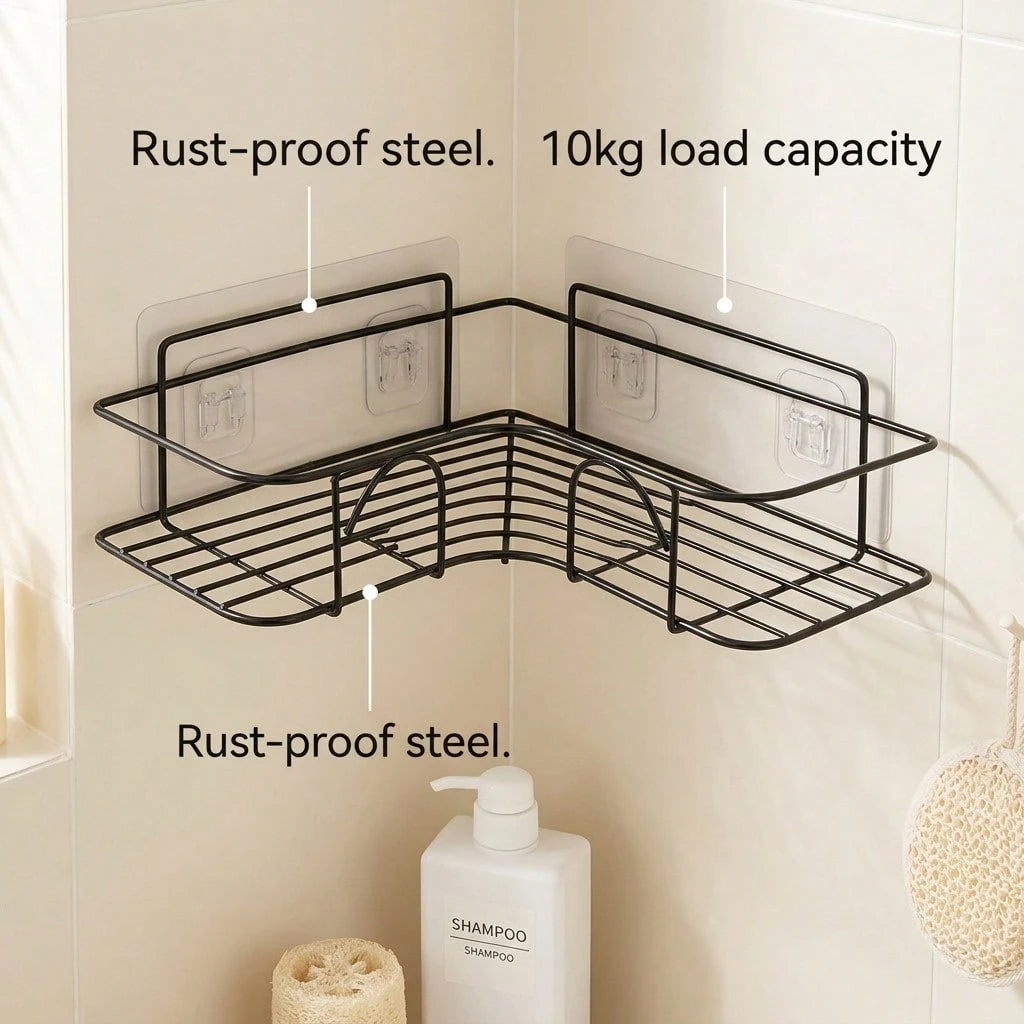 2pcs Black Iron Bathroom Shelf 26cm Bathroom Tripod Organizer Suitable For Rental Apartments