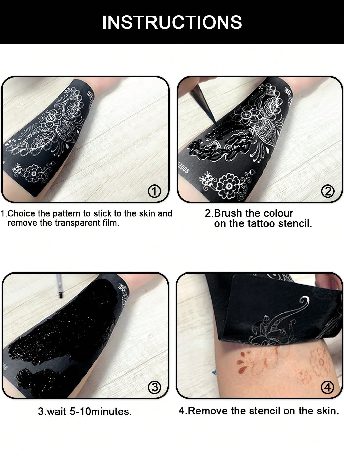 2pcs Hand Flower Henna Stencil Hollow Out Tattoo Stickers,Tattoo Stencil