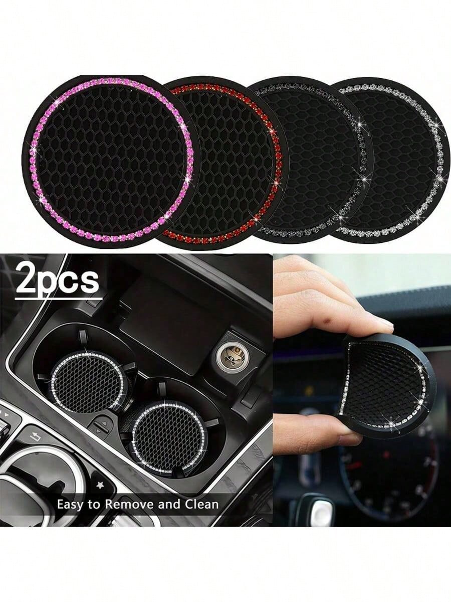 2pcs Multicolor Sparkling Car Cup Holders, Universal Vehicle Cup Holder Inserts, 2.75 Inch Rhinestone Anti-Slip Silicone Car Accessories, Fit Most Car Models