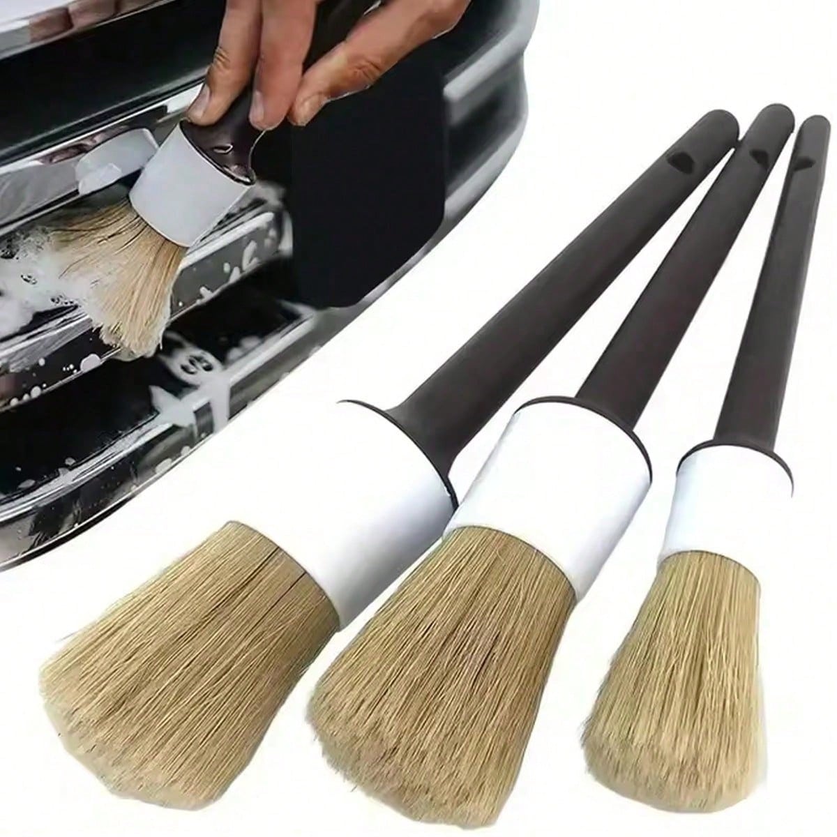 3pcs Car Crevice Cleaning Brush Set, Soft Bristles Won't Damage Paint, Specialized For Cleaning Rims, Grilles, And Interior Tight Spaces
