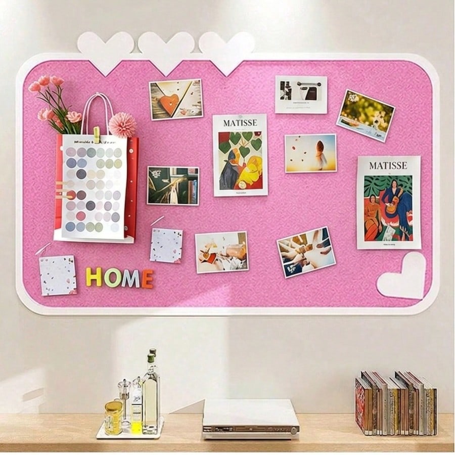 40x60cm Self-Adhesive Heart-Shaped Bulletin Board, Photo Wall Decor Background, Room Decor Memo Board, Suitable For Wall Decor, Office Memo, Desk Insulation, Birthday Home Decor, Back To School Room D