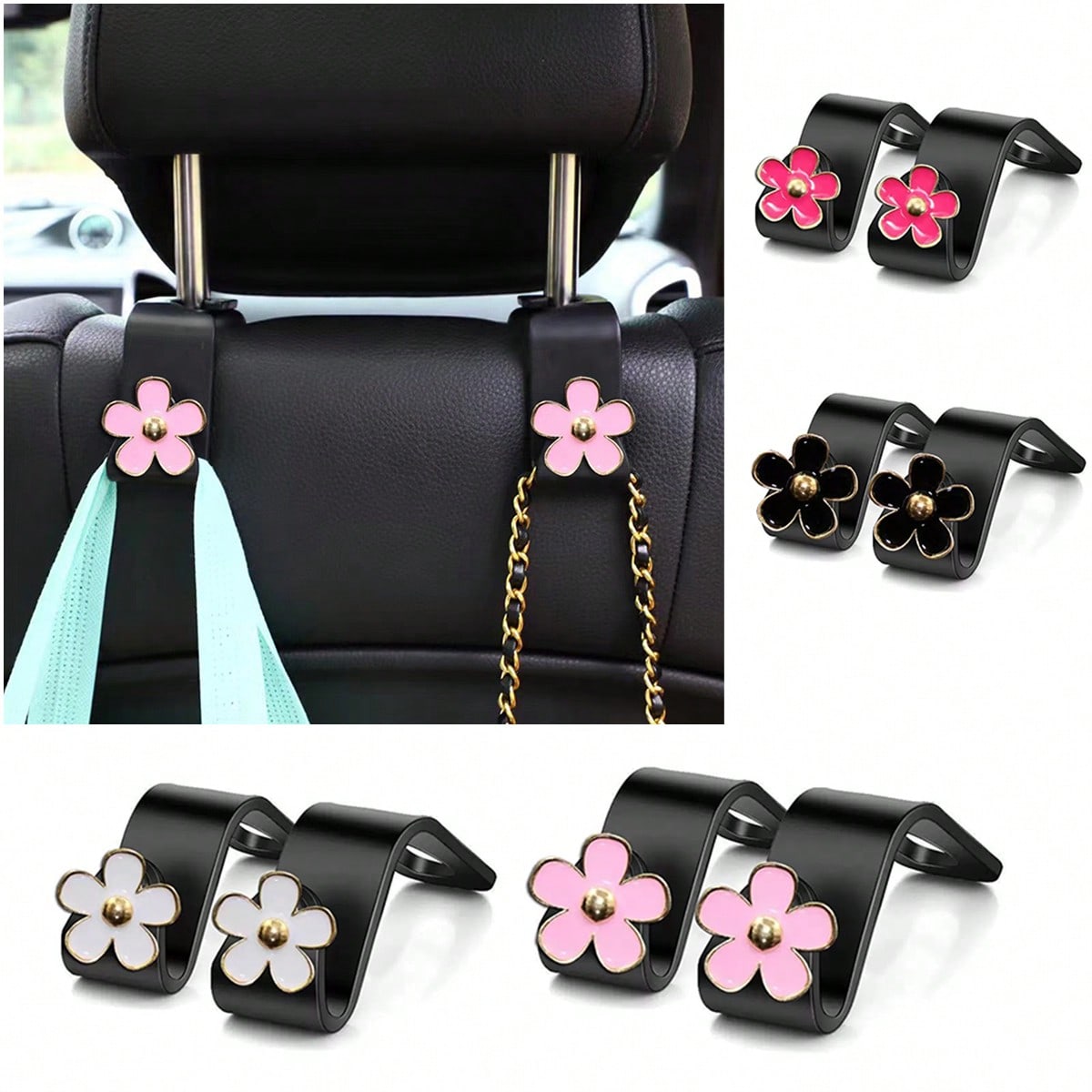 4pcs/2pcs Flower Hook Car Seat Hook Car Rear Seat Rear Storage Decoration And Organizing Practical Products Car Accessories