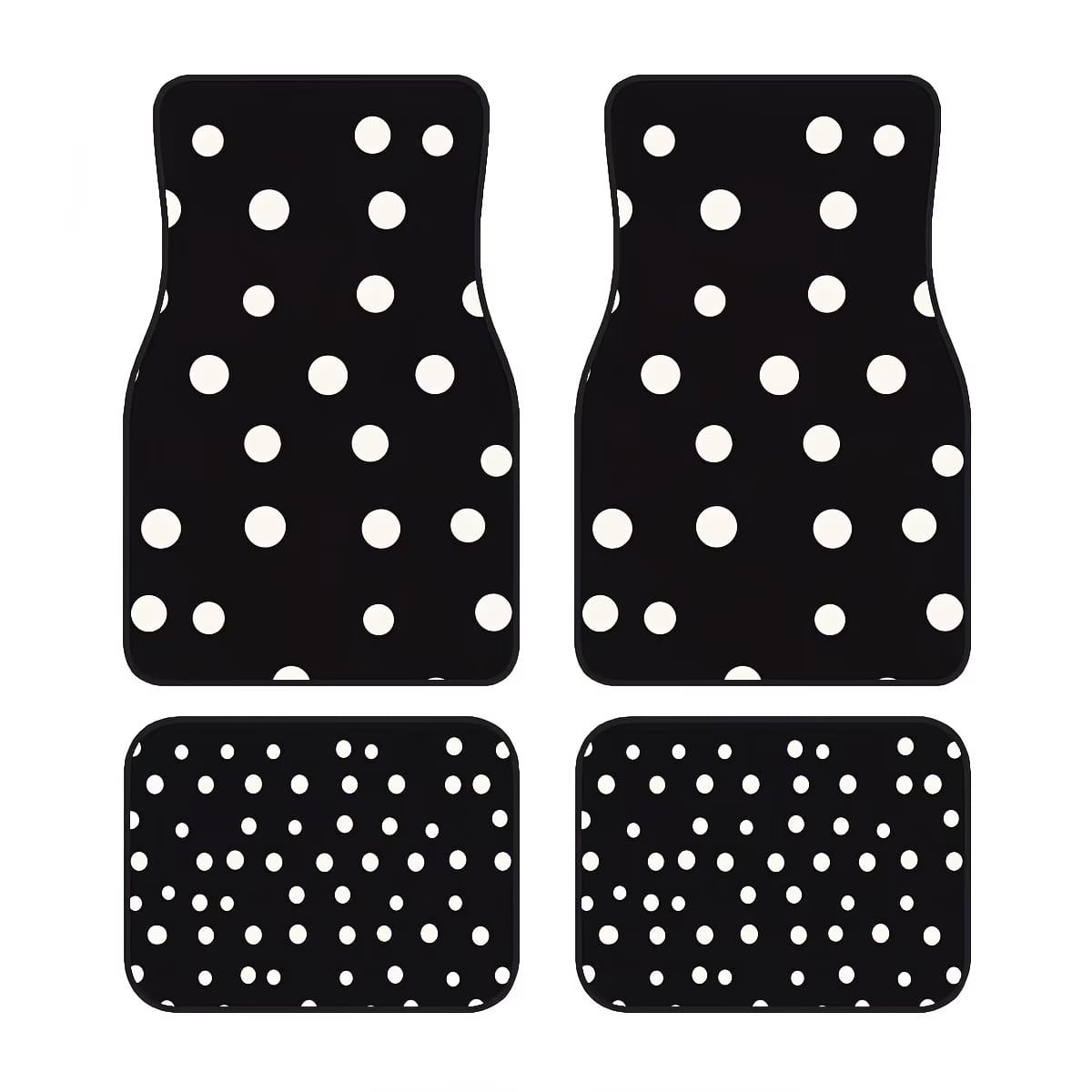4pcs Car Floor Mats, Black & White Polka Dot Design, Made Of Polyester Fiber, All-Weather Applicable, Suitable For Trucks, Sedans And SUVs Interior Accessories, Ideal Gift For Car Enthusiasts