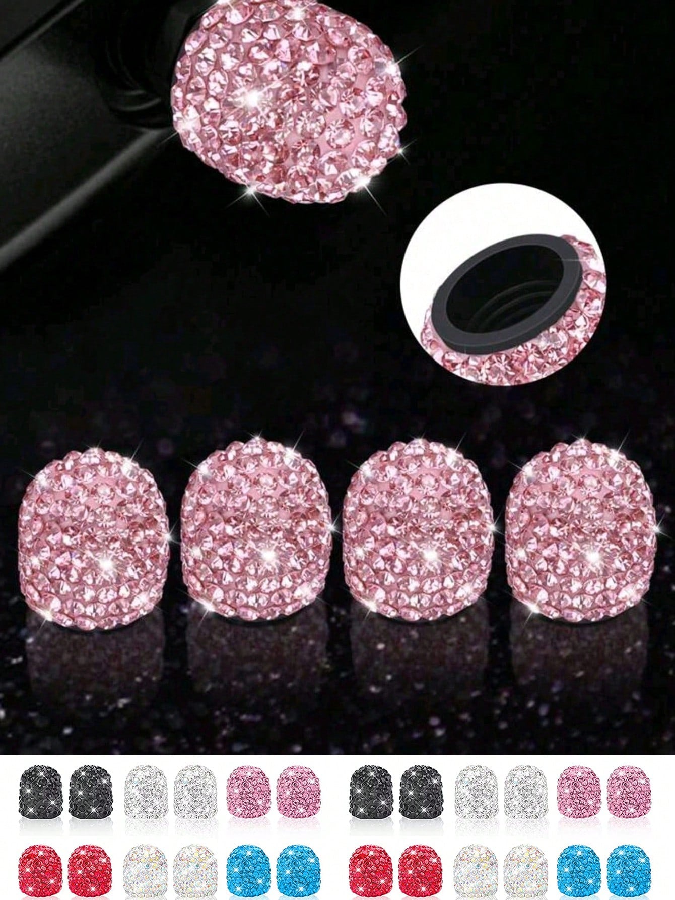 4pcs Diamond Studded Tire Valve Caps Universal Bling Car/Auto Wheel Tire Valve Stem Covers