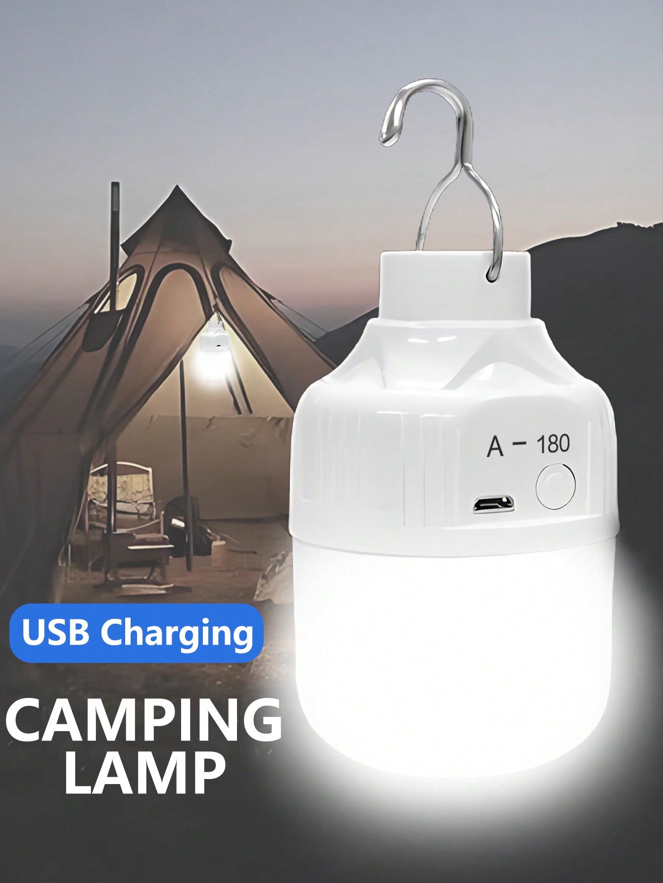 500mAh Camping Light, Emergency Bulb, Hanging Tent Work Light, Rechargeable USB LED Bulb, Outdoor Portable Light (2 Charging Ports Randomly Shipped)