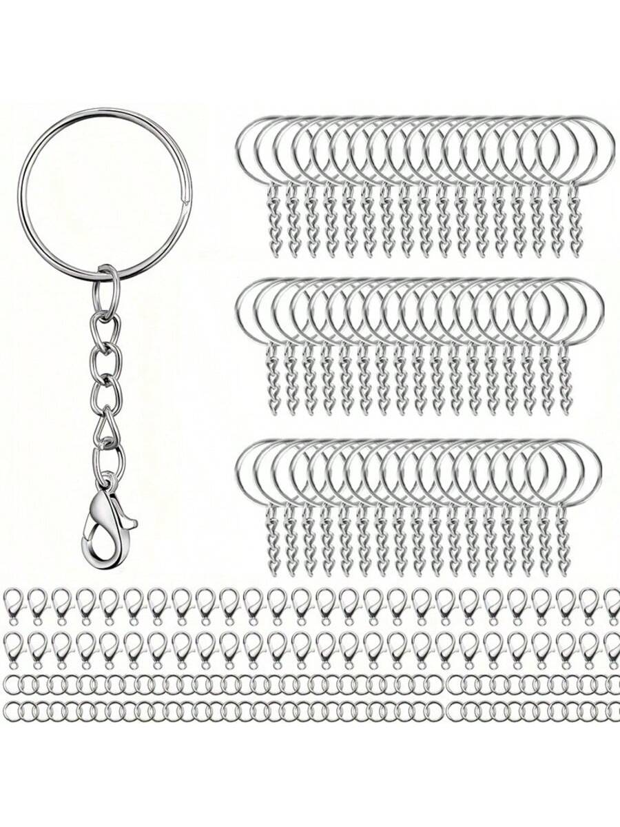 50pcs/100pcs/150pcs Keychain Making Kit, Including Detachable Key Ring, Lobster Clasp, Jump Ring, For DIY Jewelry Keychain, Handicraft Making