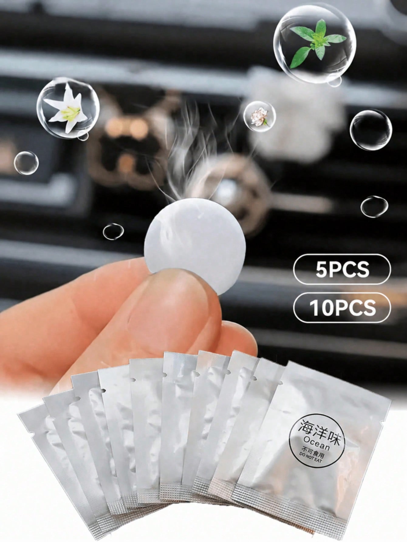 5PCS/10PCS Car Air Freshener Solid Fragrance Replacement Sheets, Lemon Peach Cologne Bluebell Jasmine Osmanthus Ocean Lavender Scents, Car AC Vent Freshener Refill Tablets, Long Lasting Odor Eliminato