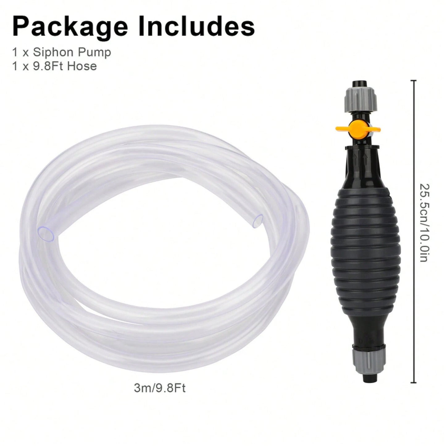 9.8Ft Siphon Hose Transfer Hand Pump With Flow Valve For Gasoline Oil Water Fuel