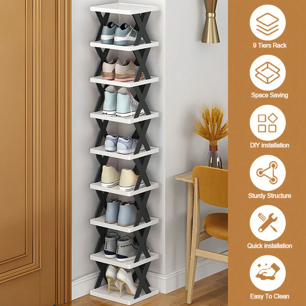 9-Layer Narrow Entrance Shoe Rack Plastic Vertical Shoe Storage Box, Space Saving, Independent Shoe Storage Rack, Easy To Install, Corridor Storage Rack For Shoes, Clothes, Hats, Bags, Books, Home Ac