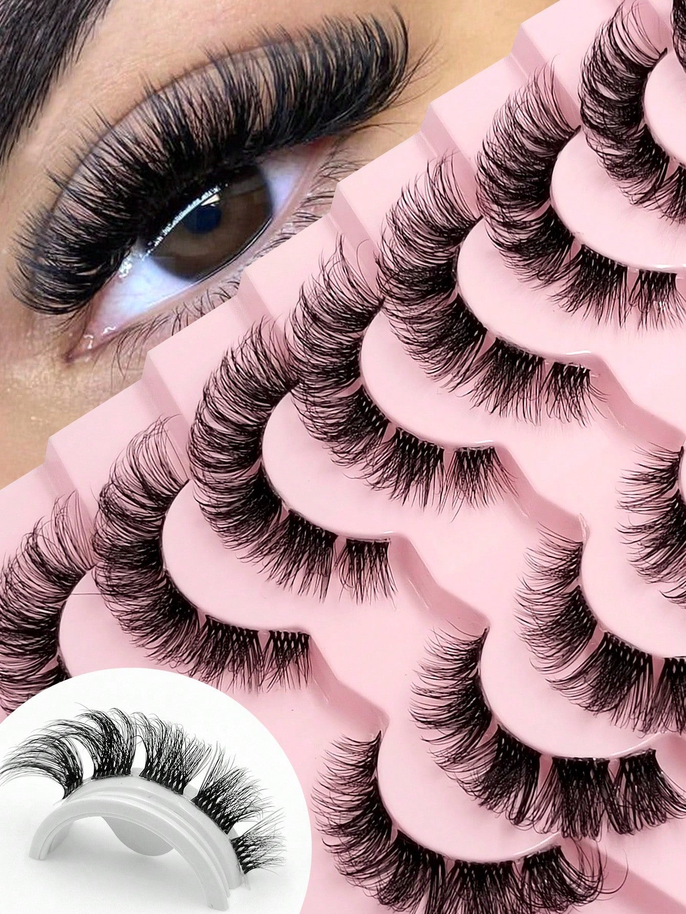 Asiteo 9 Pairs Cat Eye False Eyelashes, Fluffy Messy Natural Long Transparent Band Fake Lashes, Flared Ends To Elongate Eyes, Faux Mink Lashes, Makeup False Eyelashes