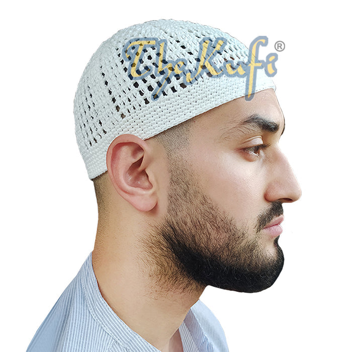 Buy 1 Get 1 Free! White Kufi Cap | Hand-crocheted Arifin Ilham Crochet Knitted Muslim Hat