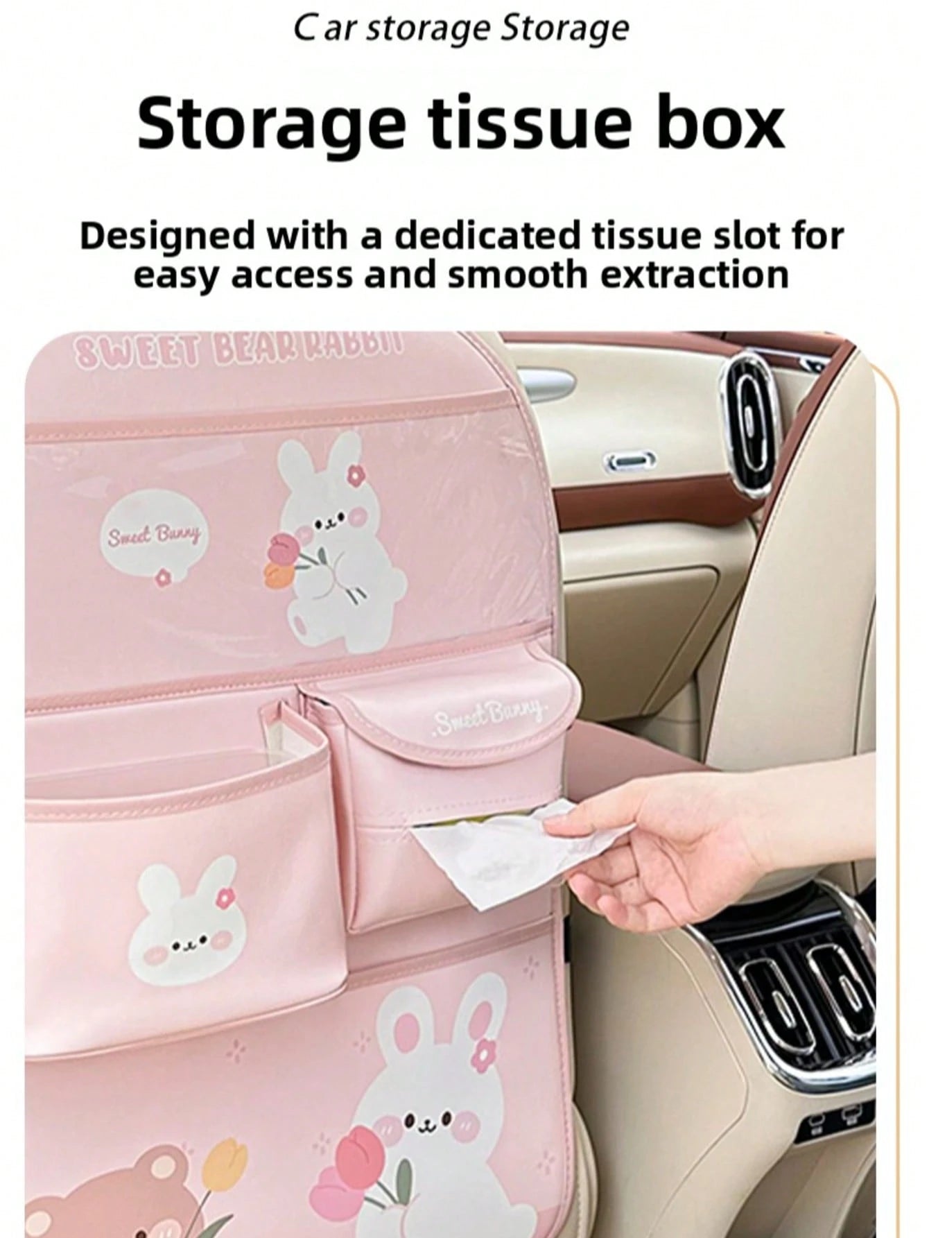 Car Backseat Organizer- Cute Cartoon Pattern Car Hanging Storage Bag, Creative Multi-Functional Car Seat Back Protector & Anti-Kick Pad