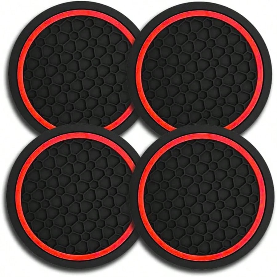 Car Cup Holder Coasters, Dustproof Automotive Interior Accessories Mat,2.75 Inch Non-Slip Insert Water Bottle Holder Pads, Universal For Vehicles, Trucks, RVs And More (Black/Red, 2PCS)