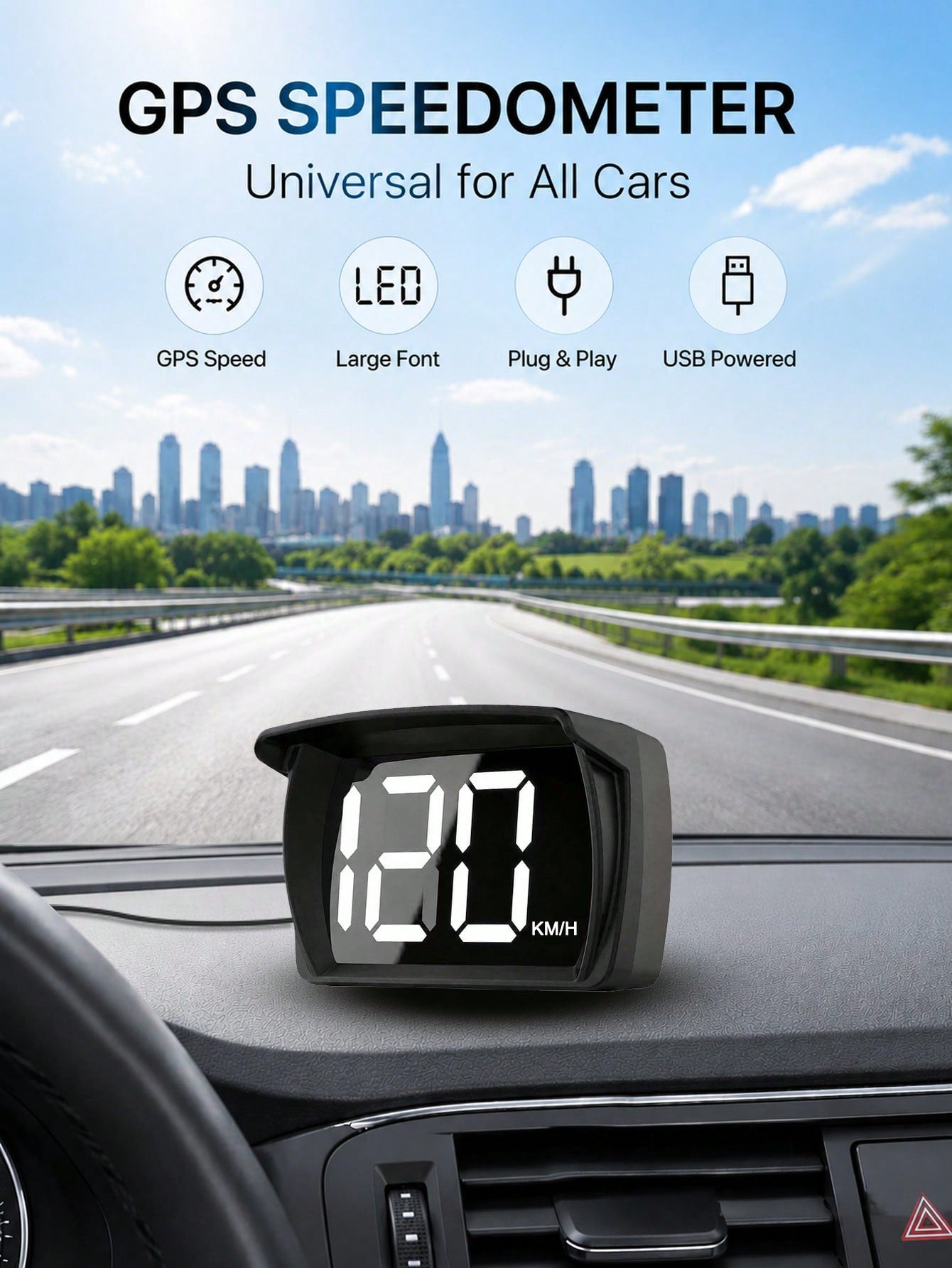 Car GPS Speedometer HUD Display, Digital KM/H MPH Speed Meter With Bright LED Screen, USB Plug And Play Head Up Display For Cars Trucks SUV, Compact Driving Accessories Gift For Men Women
