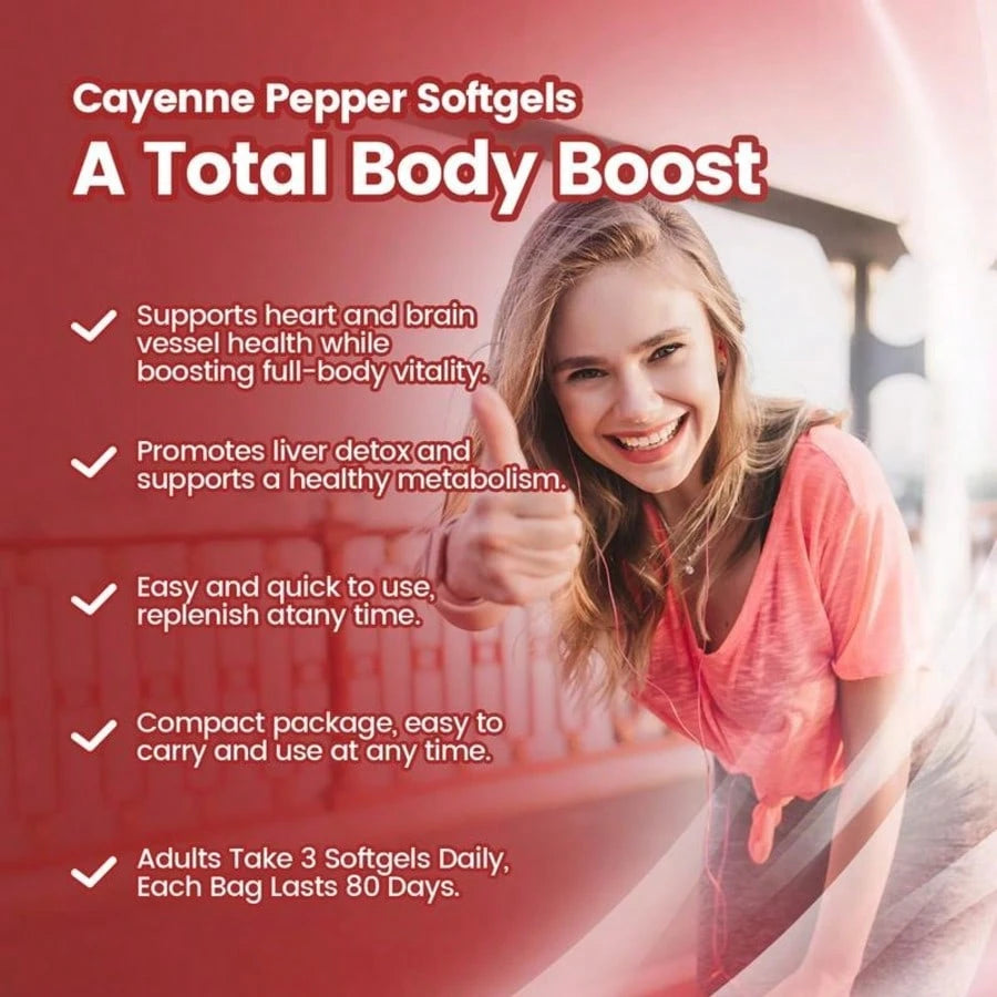 Cayenne Pepper Softgels Supplement, Supports Leg Vein, Heart And Blood Vessel Health, With Vitamin E D3+K2 And Extracts Of Grape Seed, Hawthorn, Beetroot And Others (240 Softge/1 Bag)