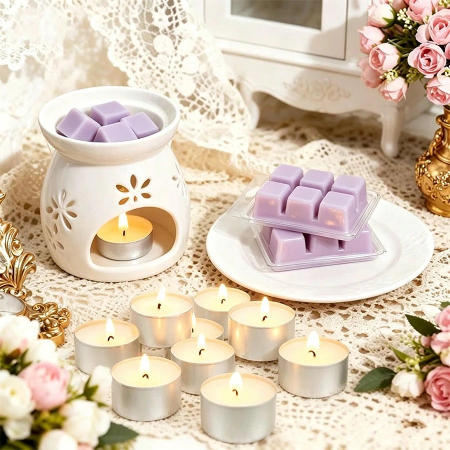 Ceramic Wax Melt Warmer, Inclusion 10 Pack Unscented Palm Wax Tea Lights Candles, 6 X 3 Oz Lavender Scented Wax Melts