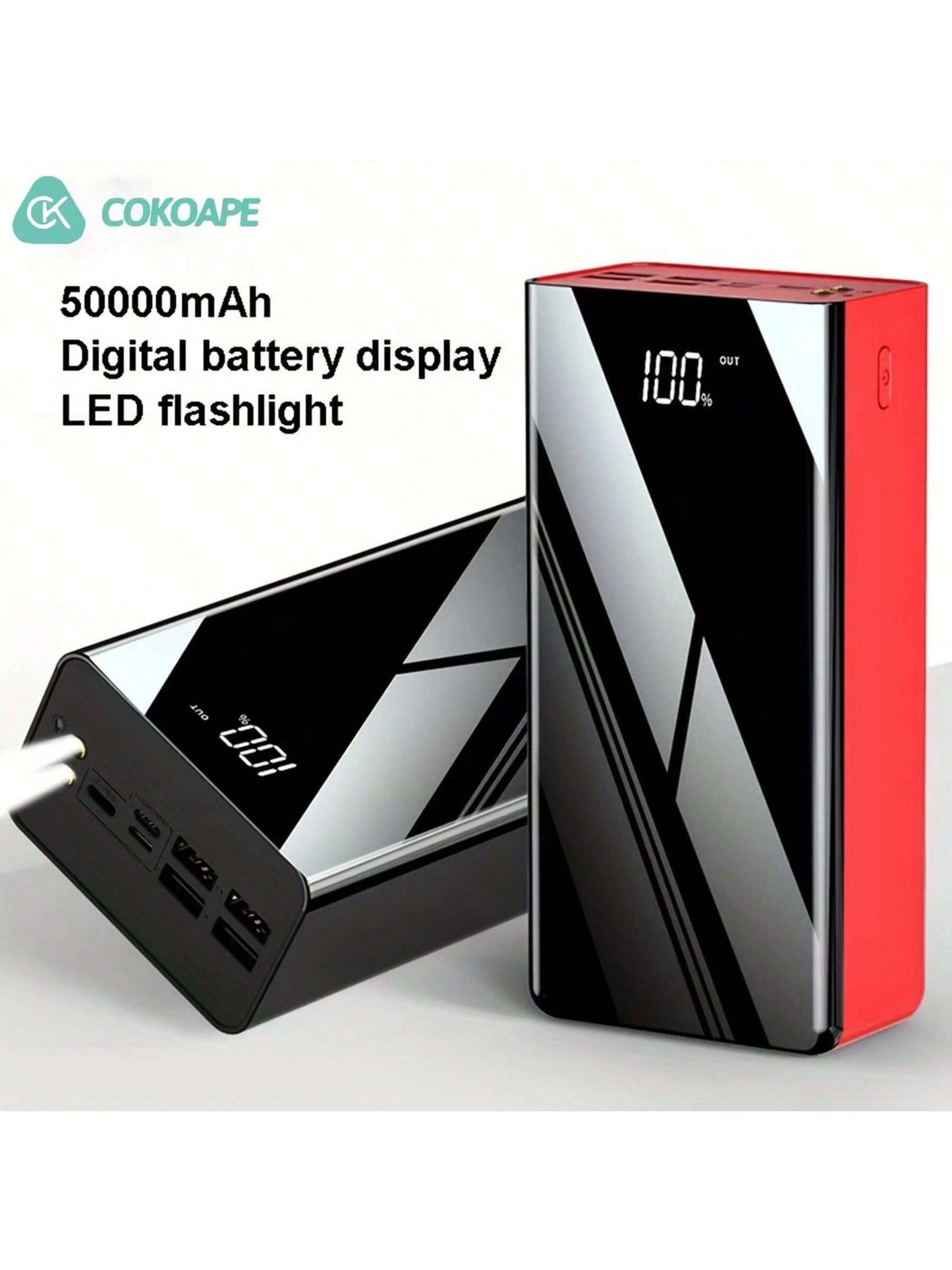 COKOAPE 50000/30000mAh Portable Power Bank, USB Mobile Phone Charger, With LED Power Display/Flashlight, Outdoor Emergency Power Reserve Battery Pack, Camping Lamp, Compatible With Iphone/Android Mobi