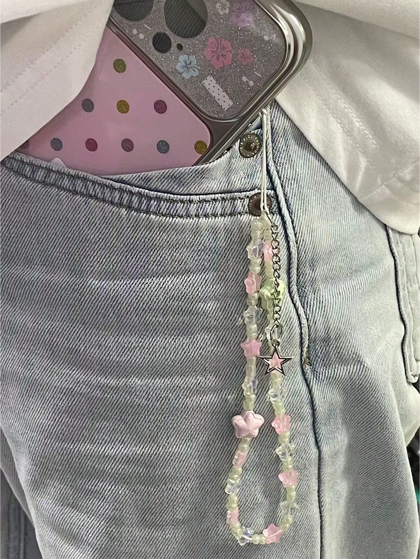 Colorful Star Beaded Phone Chain, Transparent Summer Niche Pendant, Bag Charm, Phone Case Lanyard, Dopamine Charm