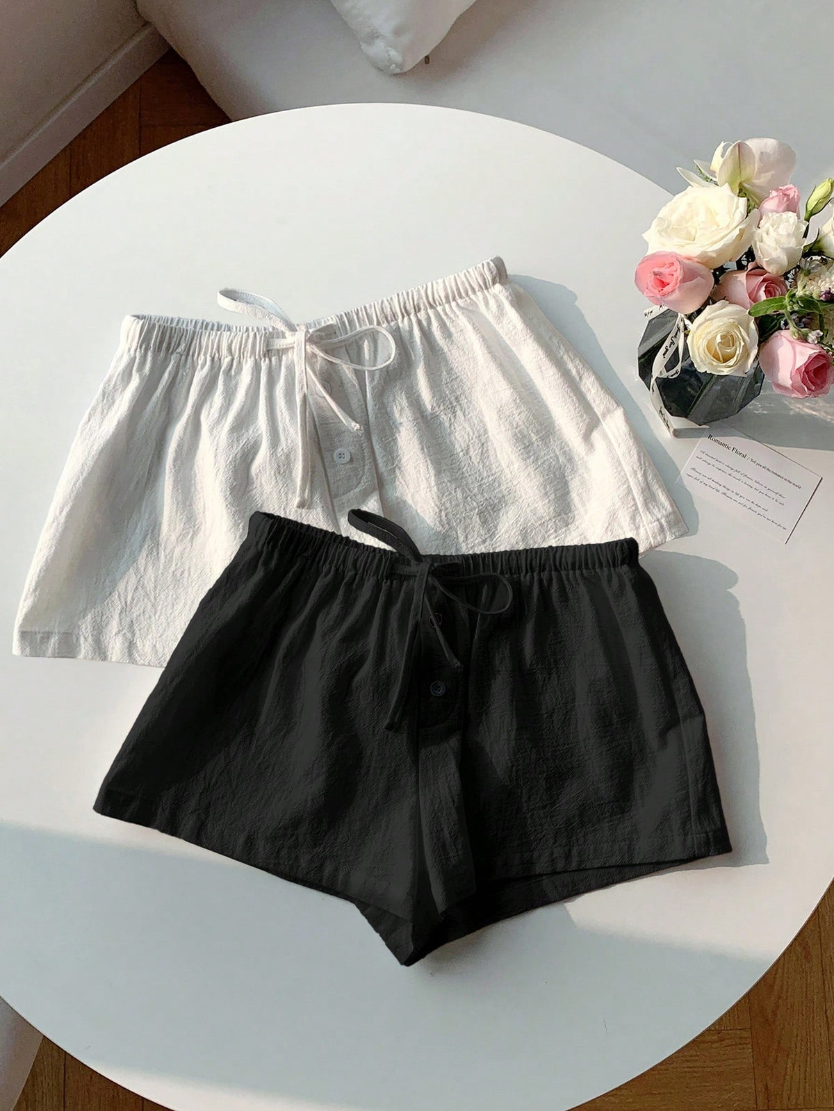 Comfortcana 2pcs Women's New Linen Striped Shorts