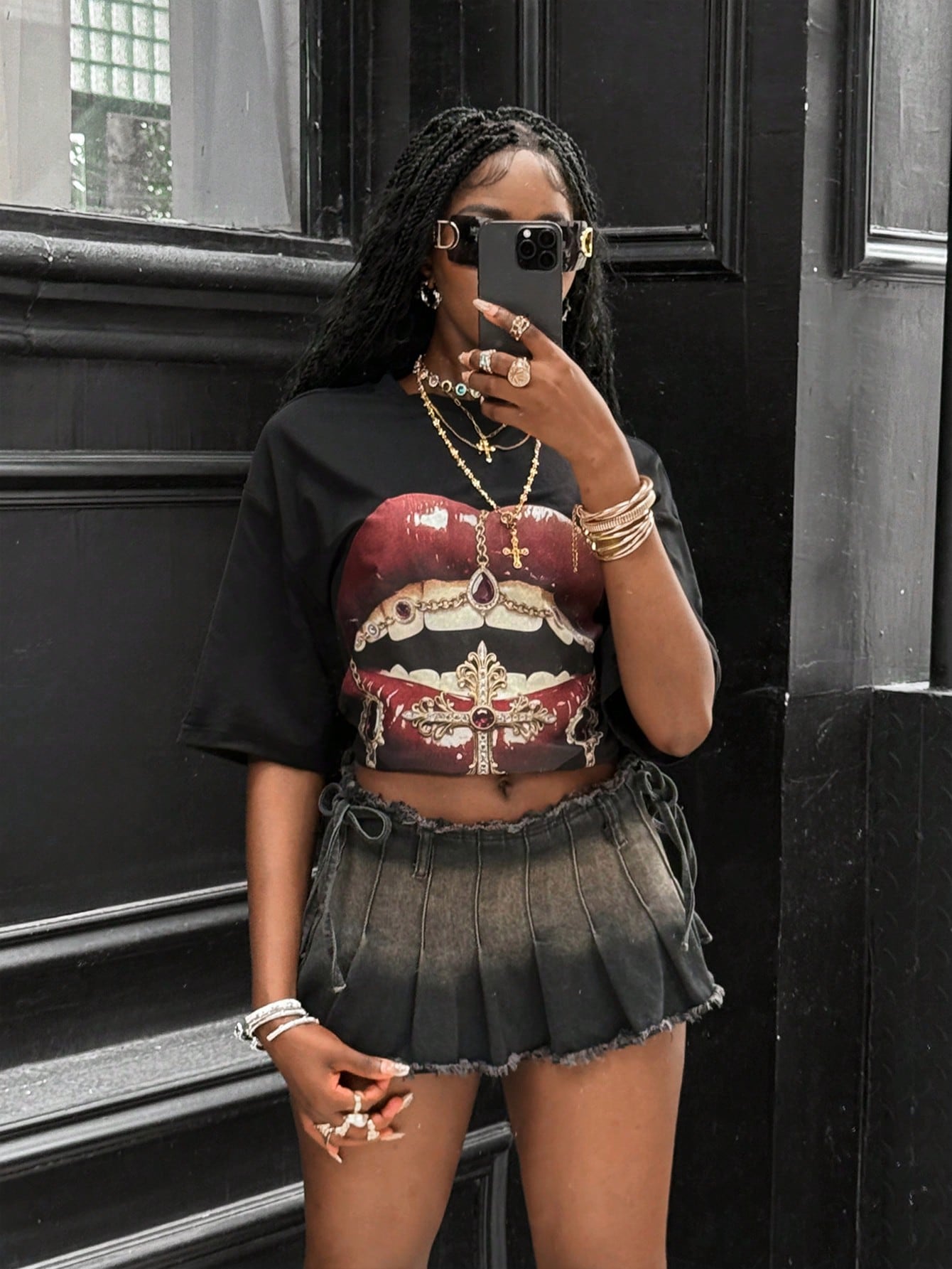 Coolane Coolgirl Women's & Men's Summer Streetwear Couple Costumes Hip-Hop Graphics Black Oversized T-Shirt