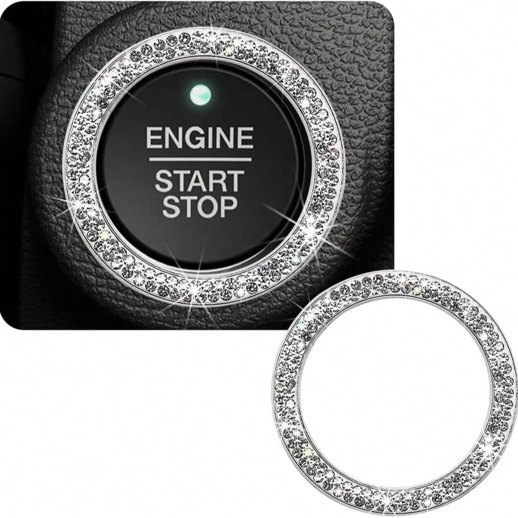 Crystal & Diamond Embellished Engine Start Button Sticker/Decal, Shiny Car Interior Accessories, Decorative Key Ignition Ring