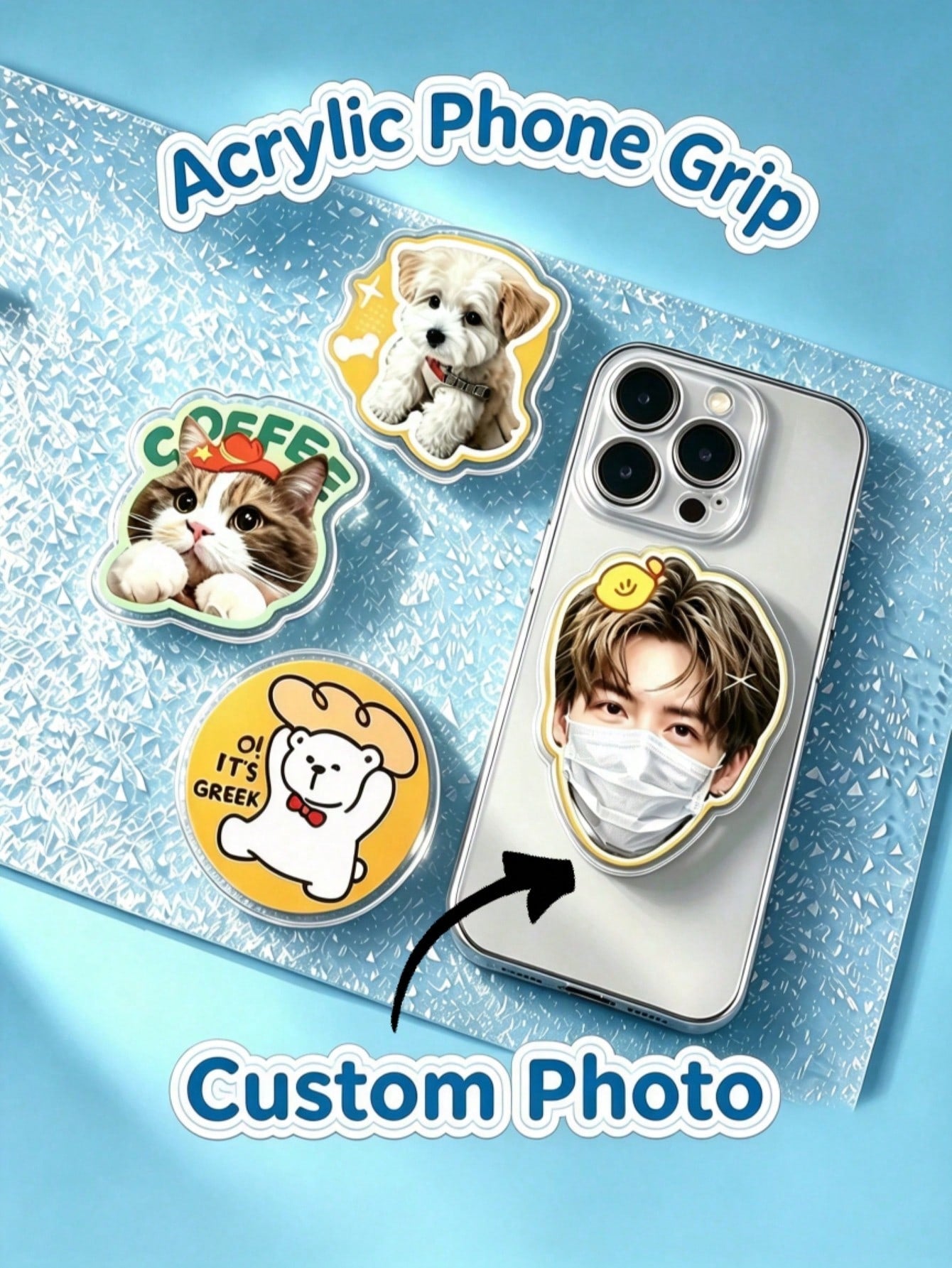 Custom Acrylic Phone Airbag Stand, DIY Photo Customized Back Sticker, Pet Star Cartoon Peripheral Customized Phone Support Bracket, 360° Rotating Telescopic Support Bracket, Fan Support Gift Couple Pe