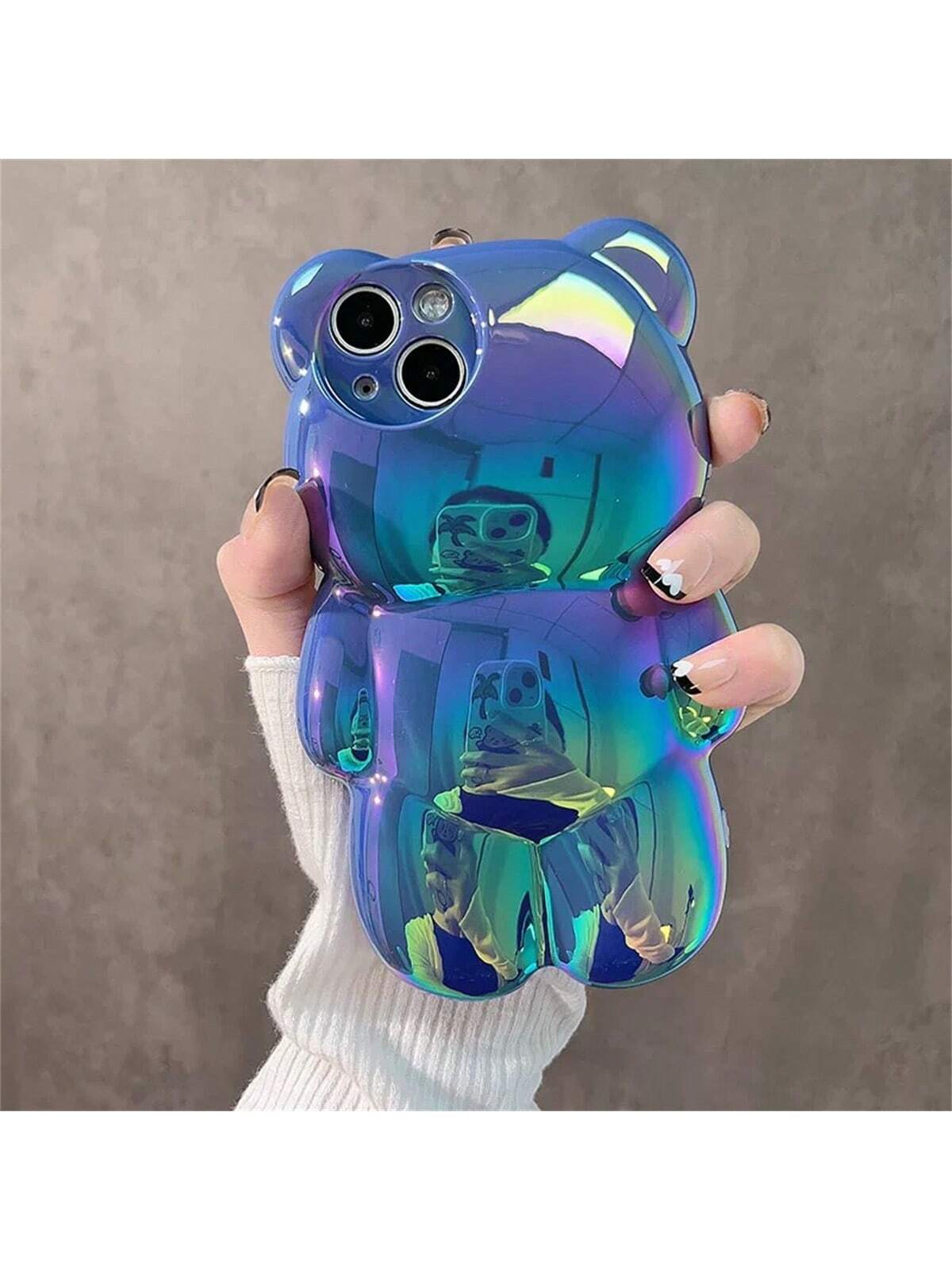 Cute Holographic 3D Bear Design Phone Case Compatible With 14 Pro Max, 13, 12Pro, 11 Waterproof Shockproof Anti-Fall Scratch Resistant