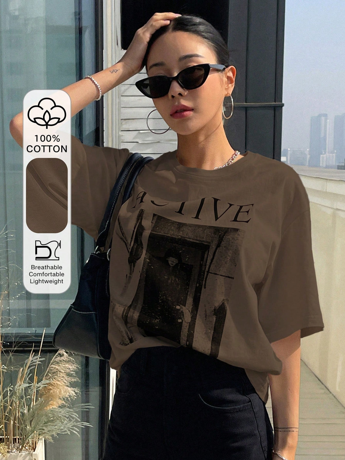 DAZY Women's Loose Fit Short Sleeve T-Shirt With Letter Print Round Neckline ACTIVE Summer,Graphic Tees