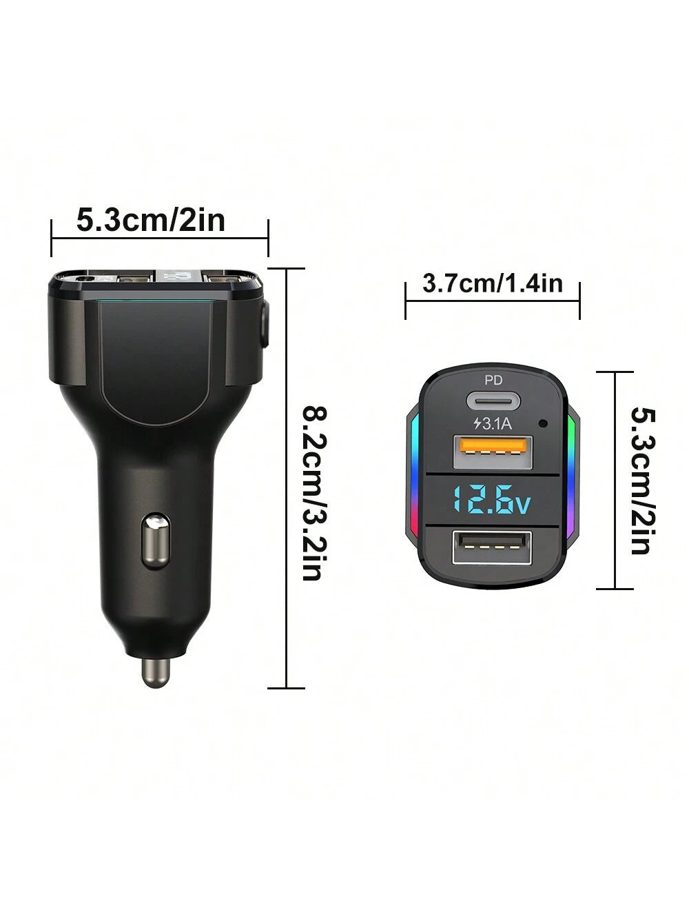 Diawicyar Multi-Port 2PD 2USB Car Charger Fast Charging PD USB A Car Phone Charger Car Type Adapter Voltage Display For Apple IPhone, IPad, Android Phone, Gifts For Family, Friends, Birthday, Winter