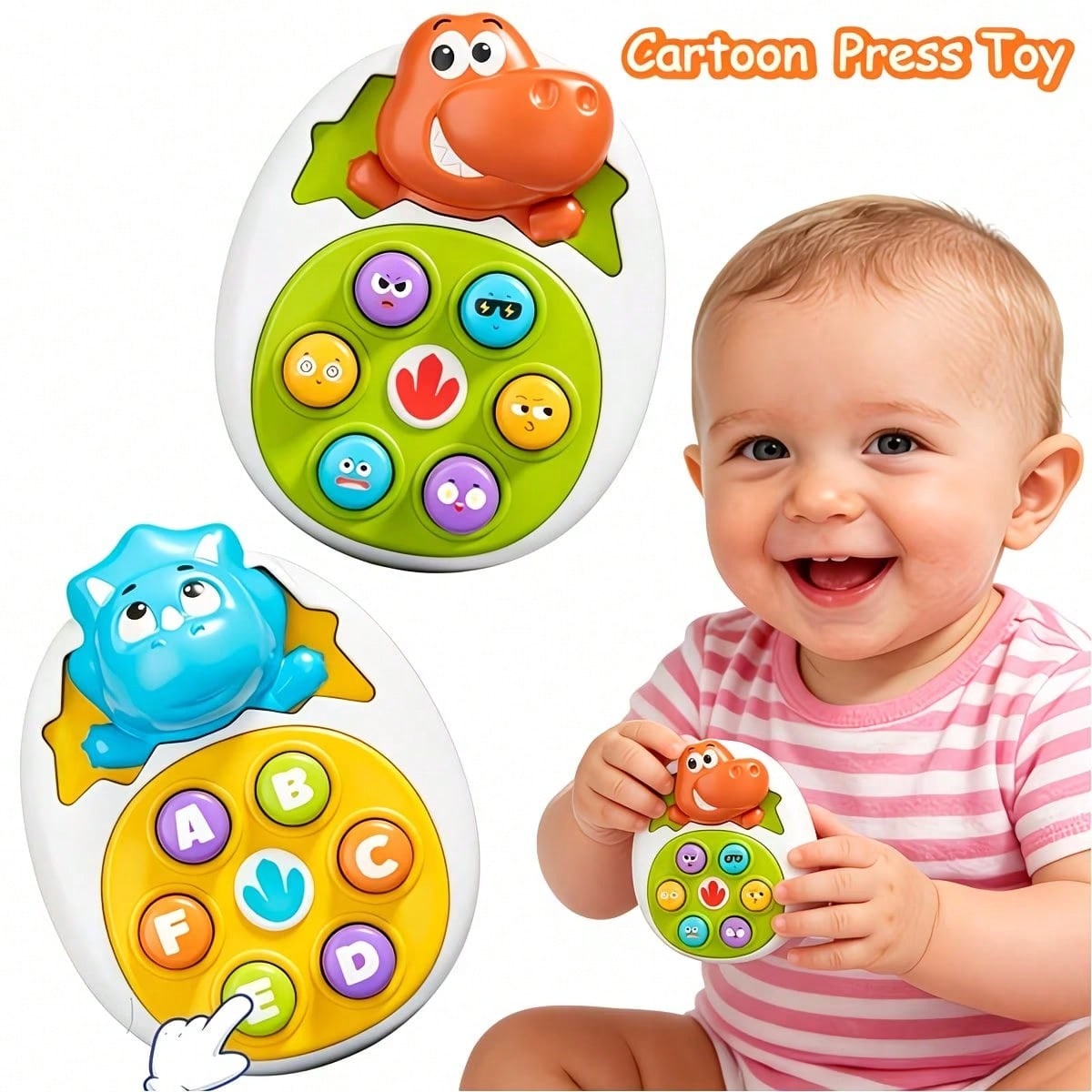 Dinosaur Push Toy, Educational Toy For Kids, Cartoon Parent-Child Interactive Dinosaur Toy, Educational Gift, Promotes Visual And Educational Development, Durable Mixed Color Infant And Toddler Toy, P